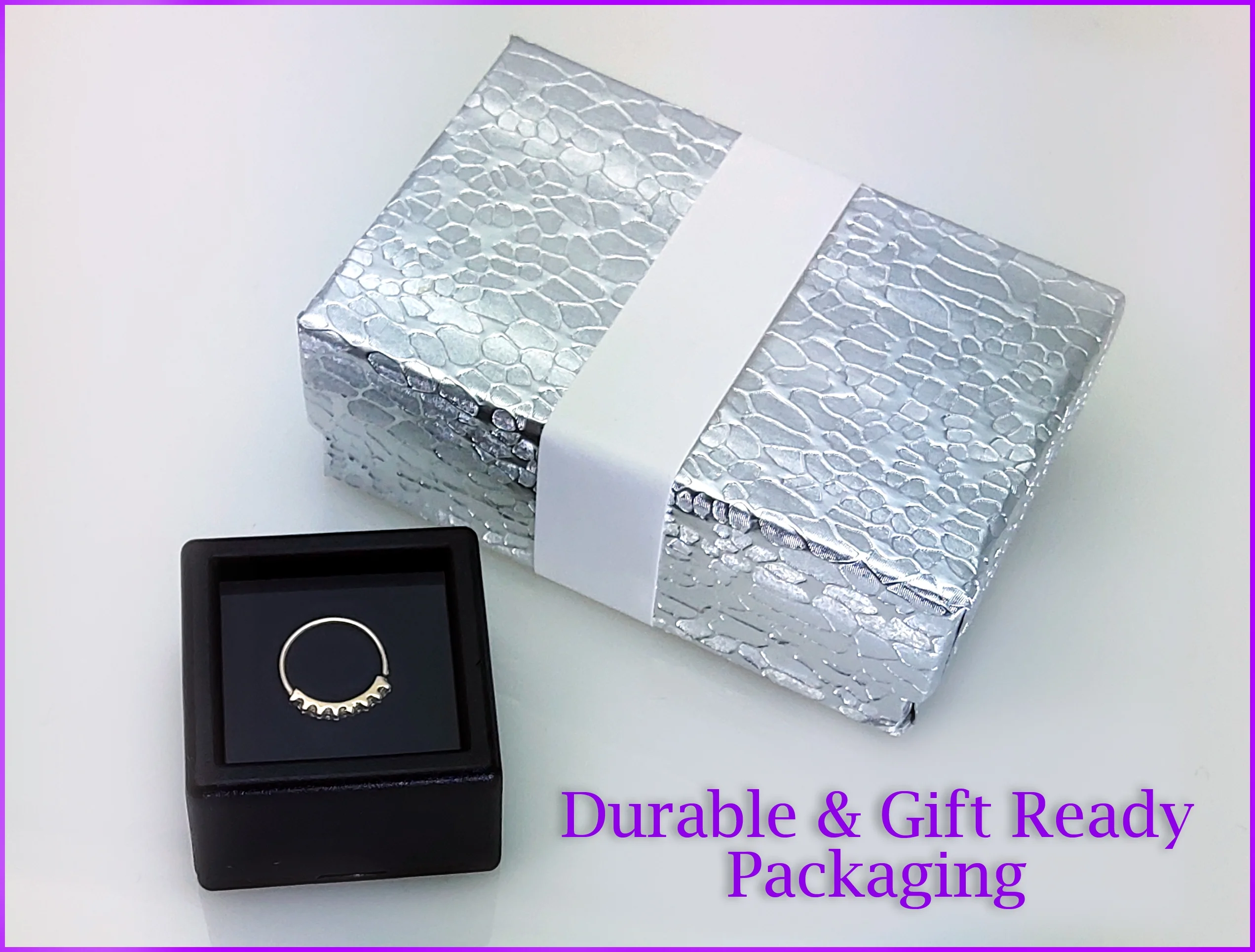 14Kt Nose Ring with 0.07ctw Diamonds - 24G Diamond Nose Hoop - Cartilage Hoop Earring - WGDIA