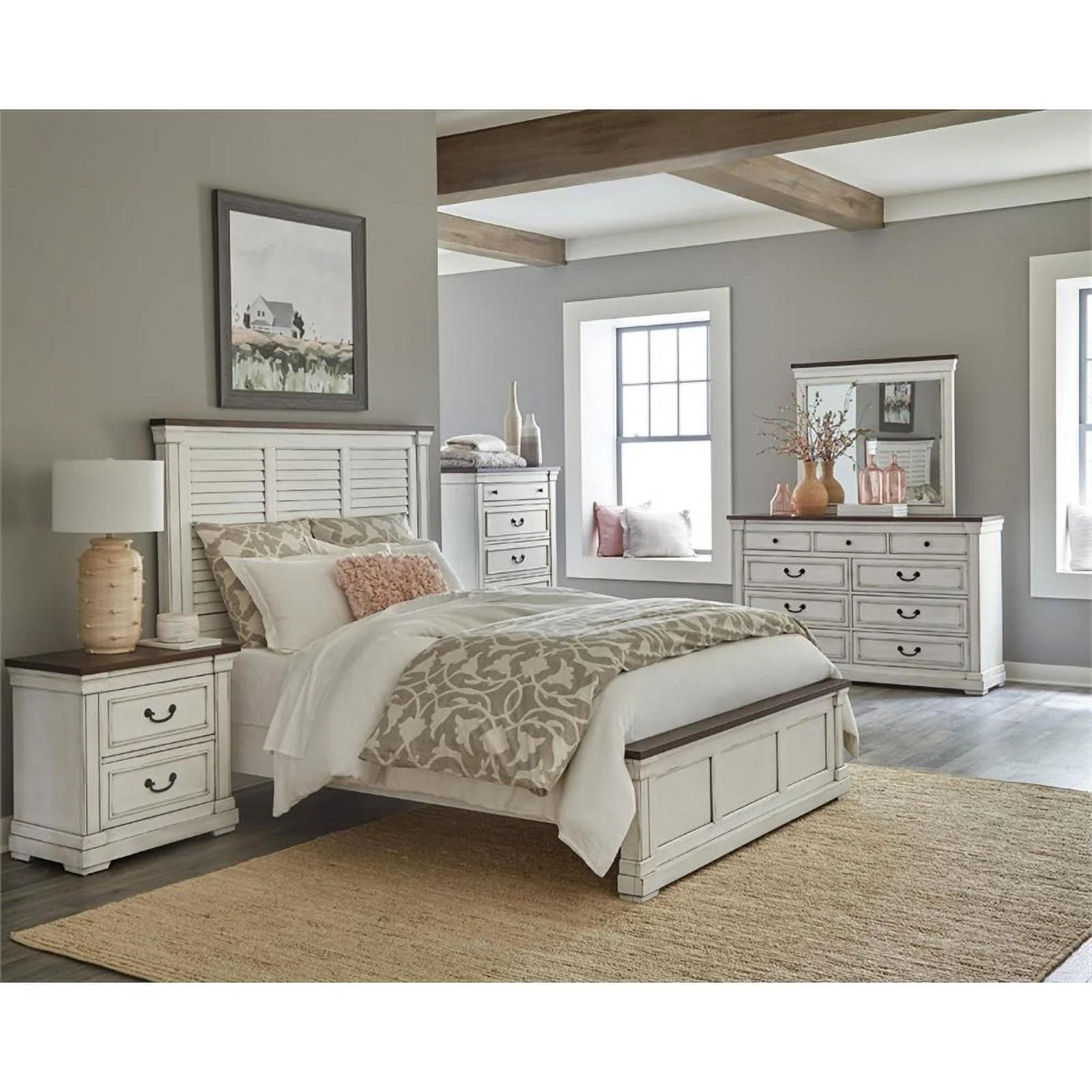 Pemberly Row Wood Farmhouse California King Panel Bed White Finish