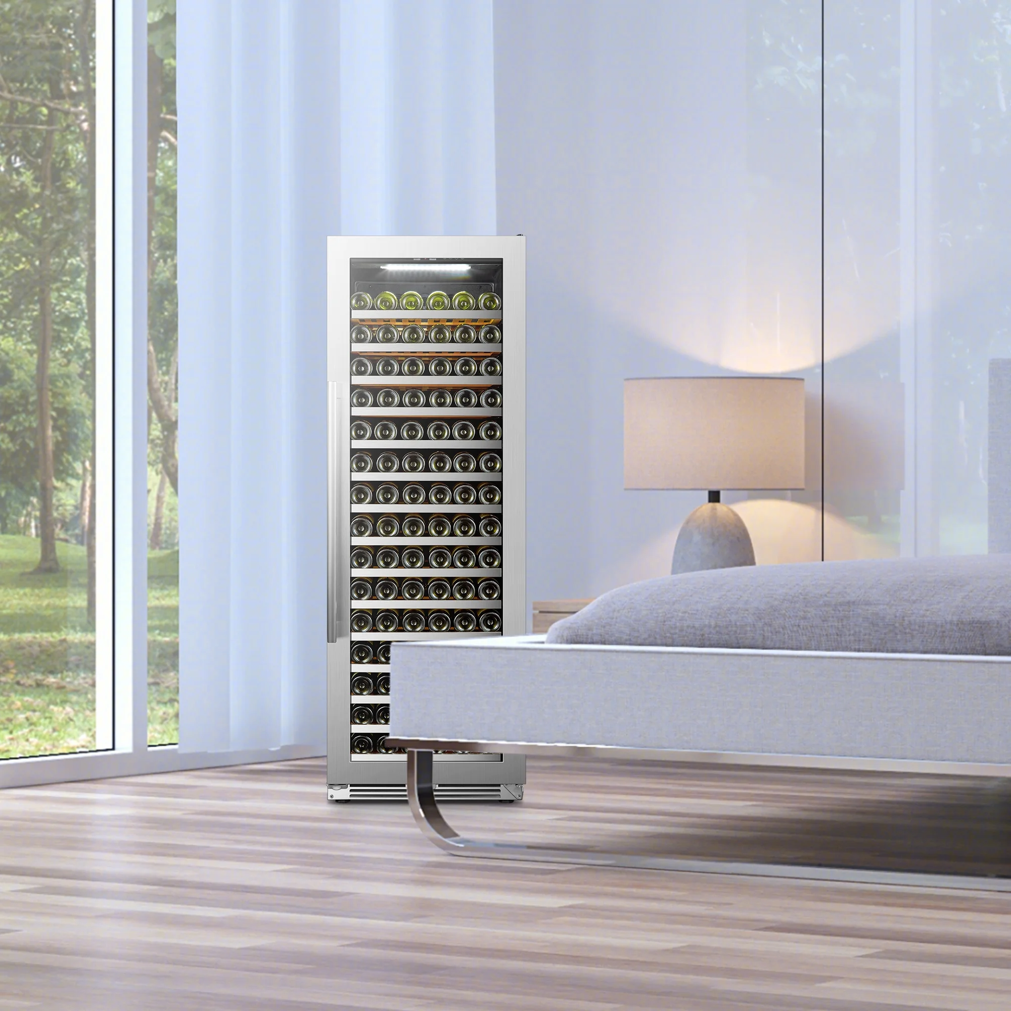 Lanbopro 164 Bottles 24 inch Width Single Zone Wine Cooler in Seamless Stainless Steel