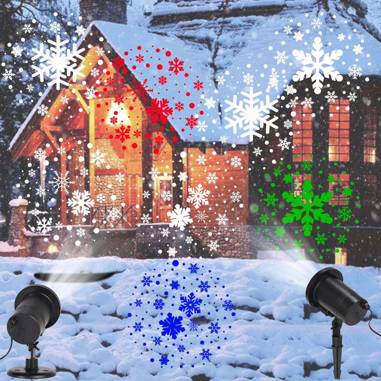 CJC Christmas Snowflake Projector Lights Outdoor, Moving Snowfall LED Light Projectors Waterproof Holiday Decorative Light for Christmas,New Year ,Party,Garden ,Patio (Mixed Color)