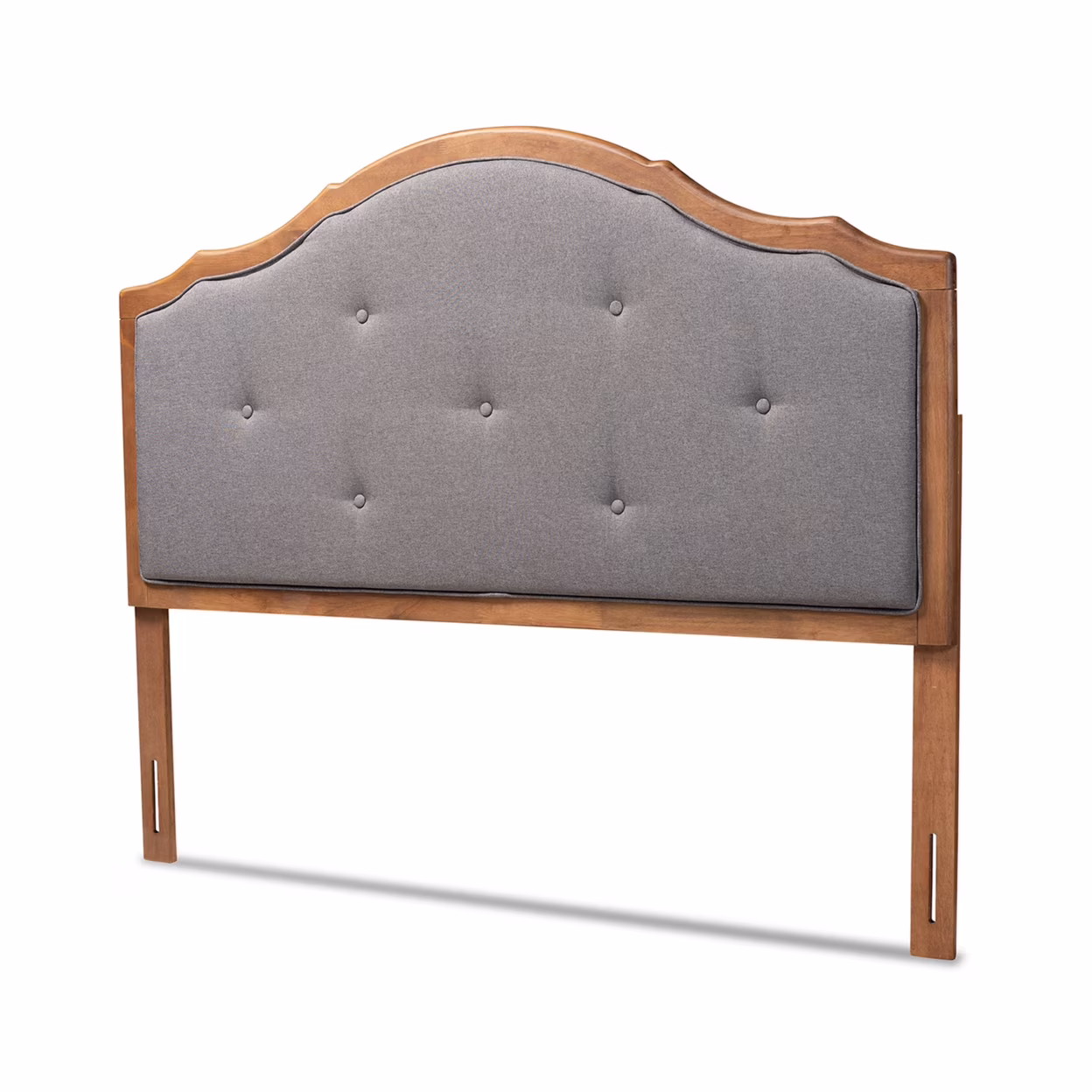 Baxton Studio Gala Vintage Classic Traditional Dark Grey Fabric  and Walnut Brown Finished  Queen Size Arched