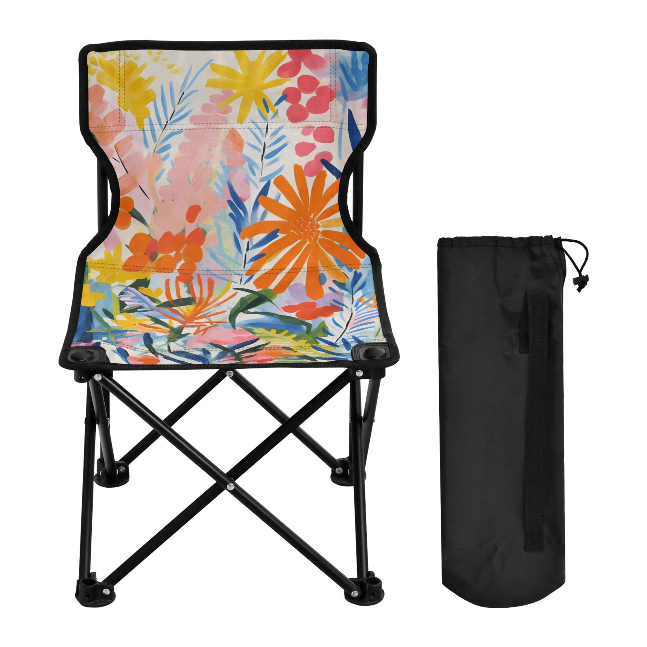 Floral Flowers Portable Camping Chair Outdoor Folding Beach Chair Fishing Chair Lawn Chair with Carry Bag Support to 220LBS