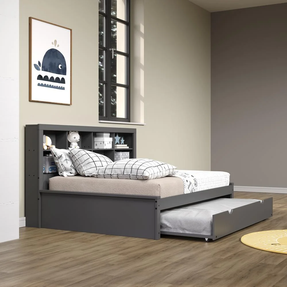 Donco Kids FULL BOOKCASE DAYBED WITH TRUNDLE DARK GREY