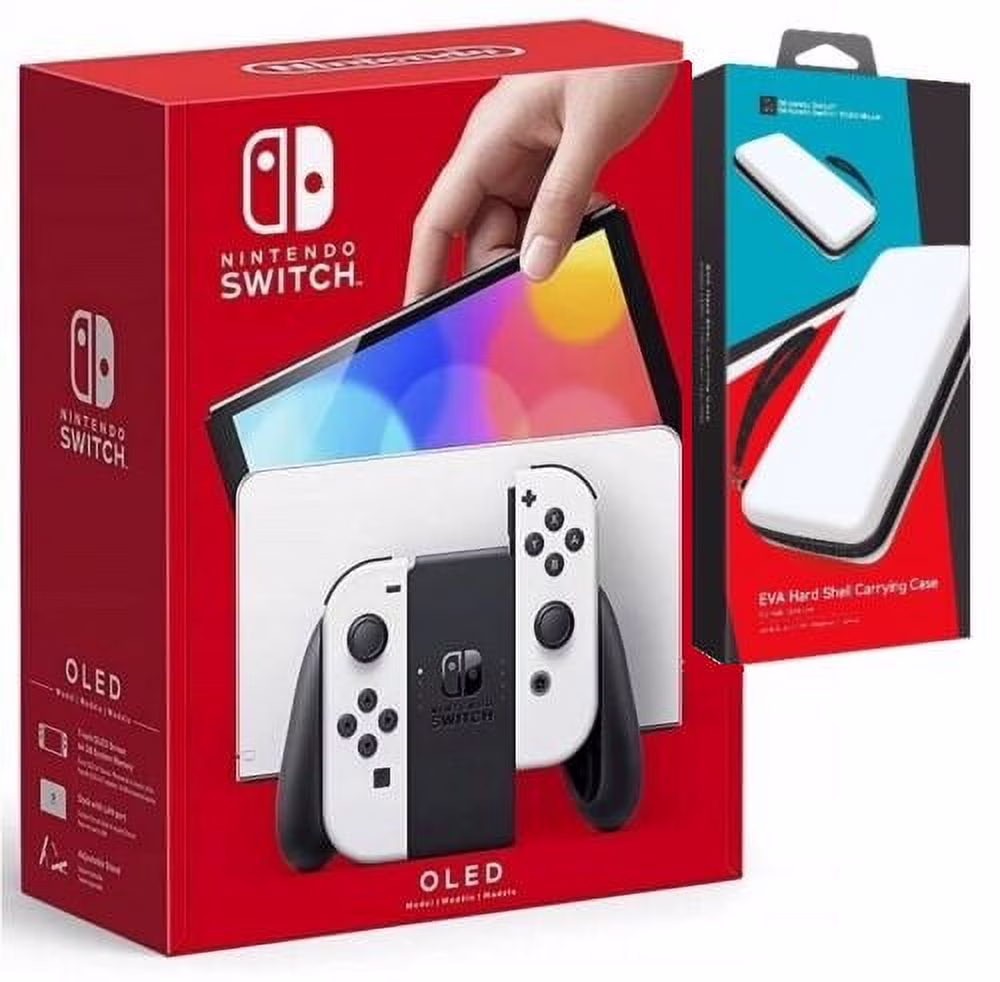 Nintendo Switch OLED White + POWEVER Hard Shell Carrying Case