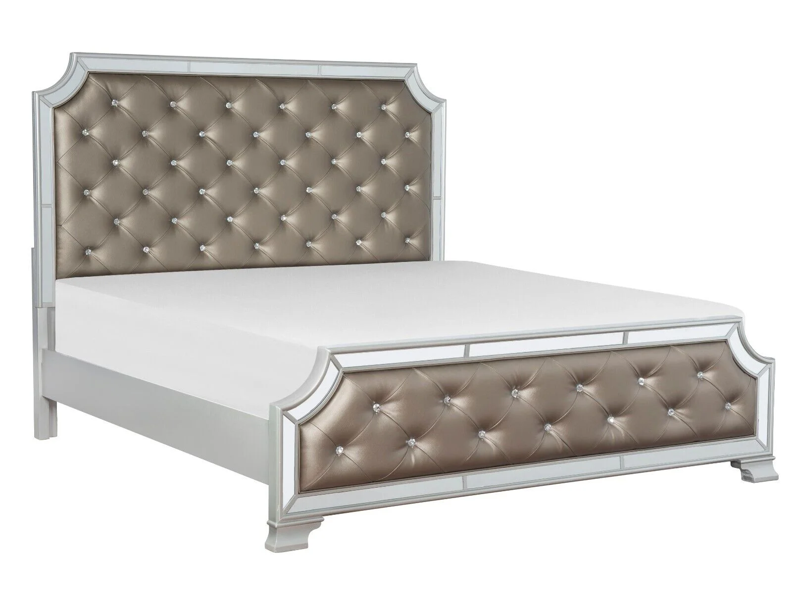 Glamorous Silver-Gray 1pc Est-King Size Bed Button-Tufted Headboard Footboard Mirrored Framing Bedroom Furniture
