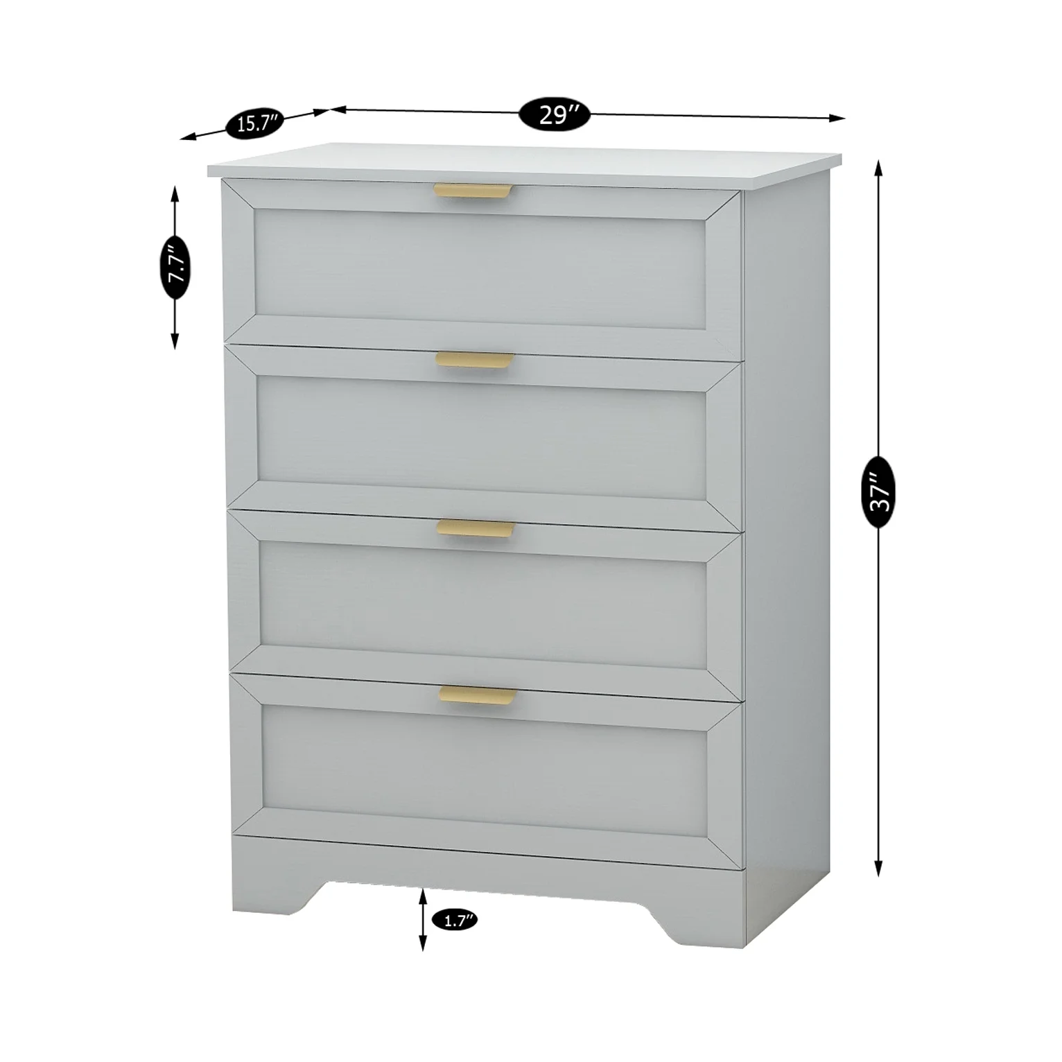 Modern 4 Drawer Dresser, 37inch Tall Dresser Chest With Large Drawer, Wood Nursery Dresser Storage Cabinet Organizer Unit For Bedroom, Closet, Living Room, Cloakroom, Entryway