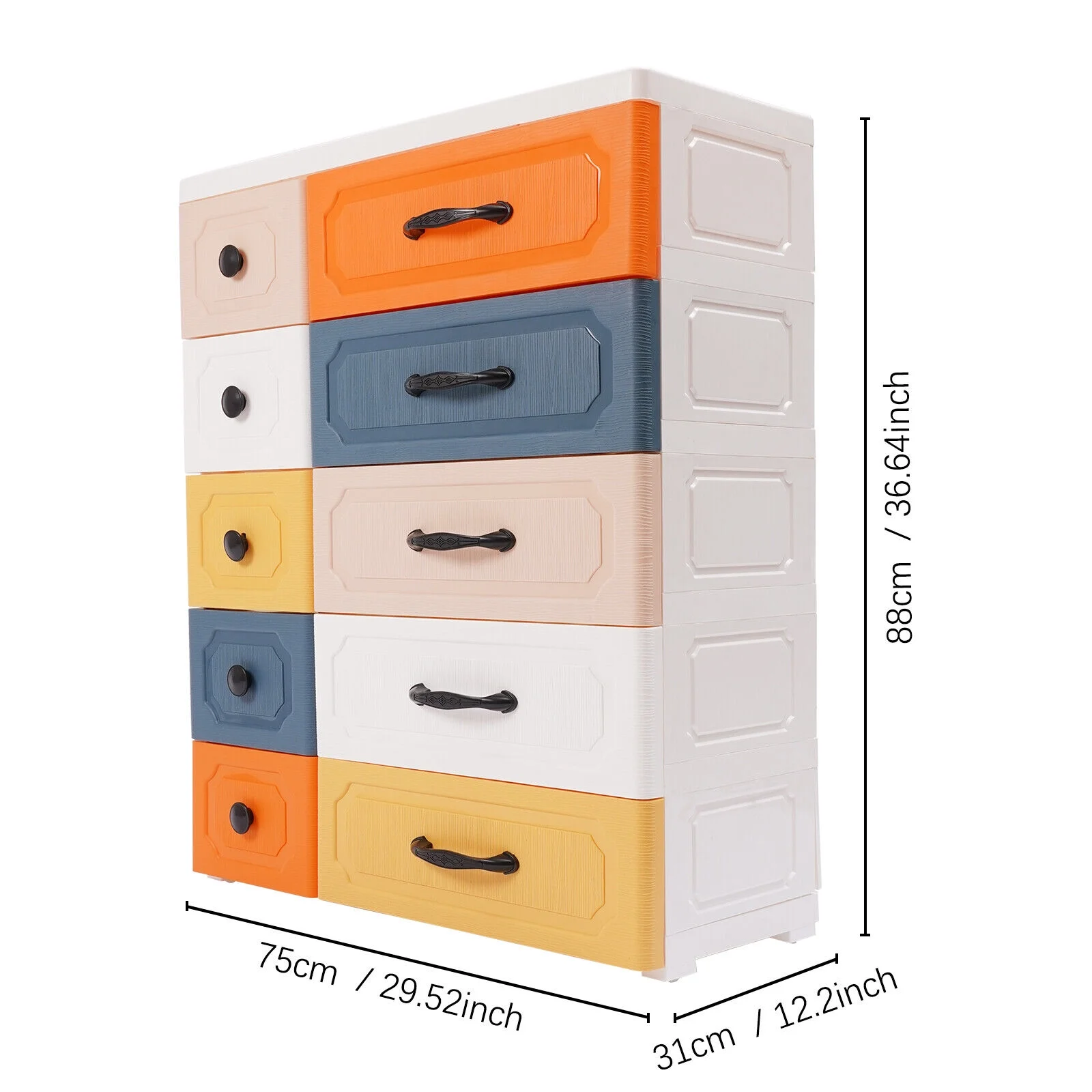 Oukaning 5-Layers Plastic Storage Dressers 10-Drawers Closet Storage Organizer for Bedroom Colorful 29.52