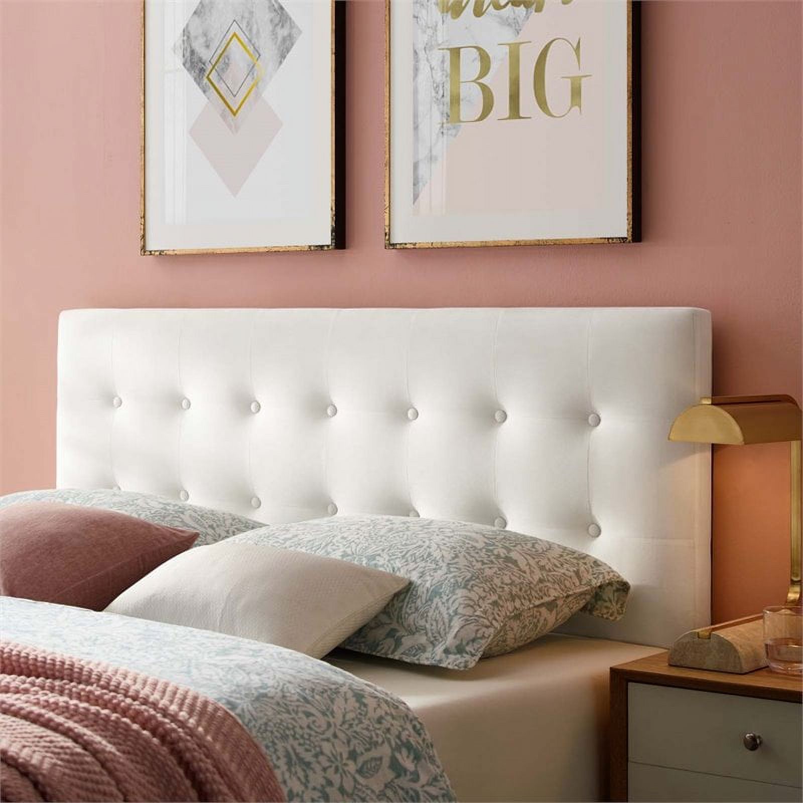 Pemberly Row Modern Fabric Biscuit Tufted Velvet Queen Headboard in White