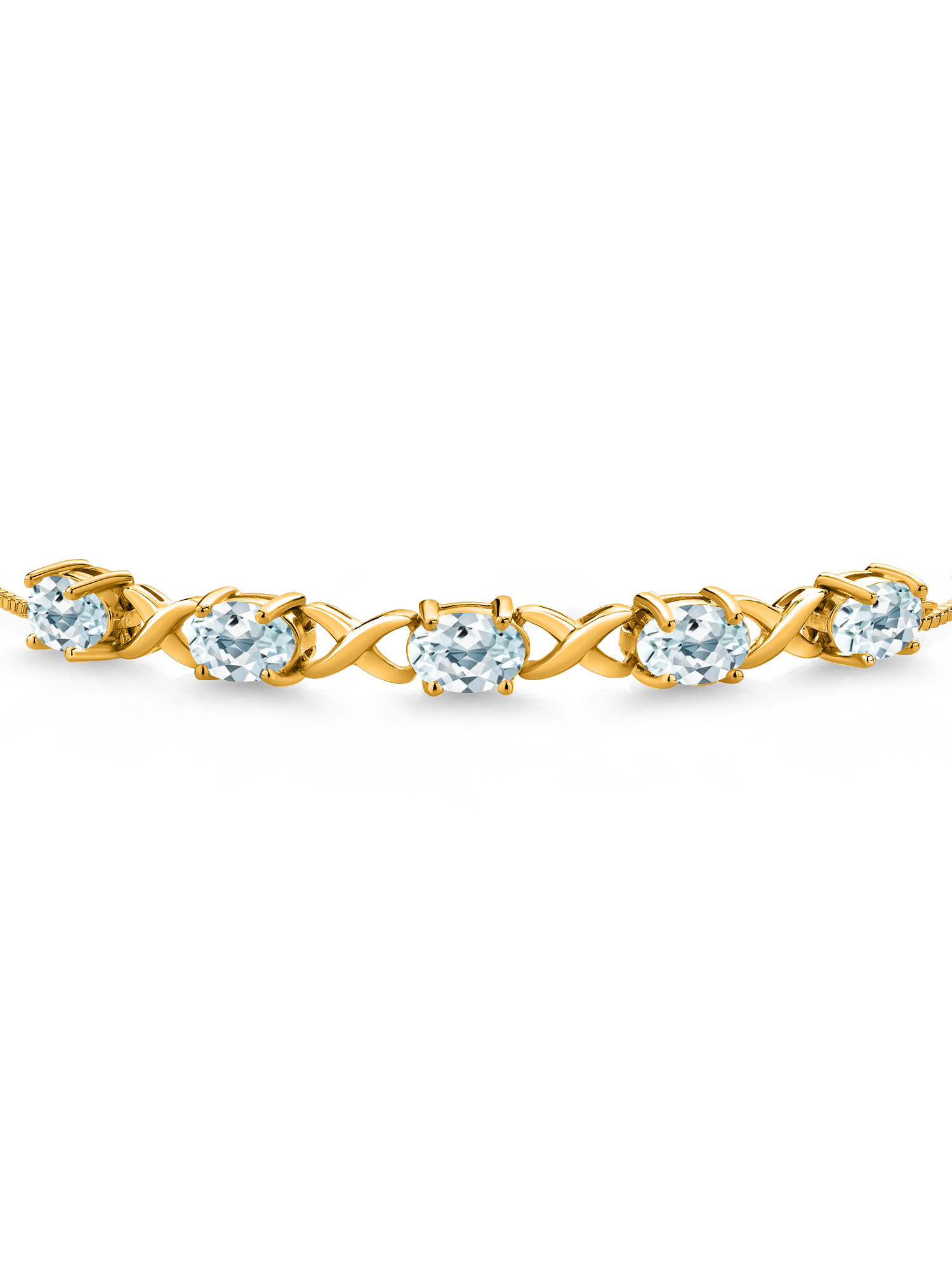 Gem Stone King 18K Yellow Gold Plated Silver Sky Blue Aquamarine Bracelet For Women (3.75 Cttw, Gemstone March Birthstone, Oval 7X5MM, Fully Adjustable Up to 9 inches)