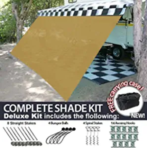 RV Awning Shade Motorhome Patio Sun Screen Complete Deluxe Kit (Tan) (8x10)