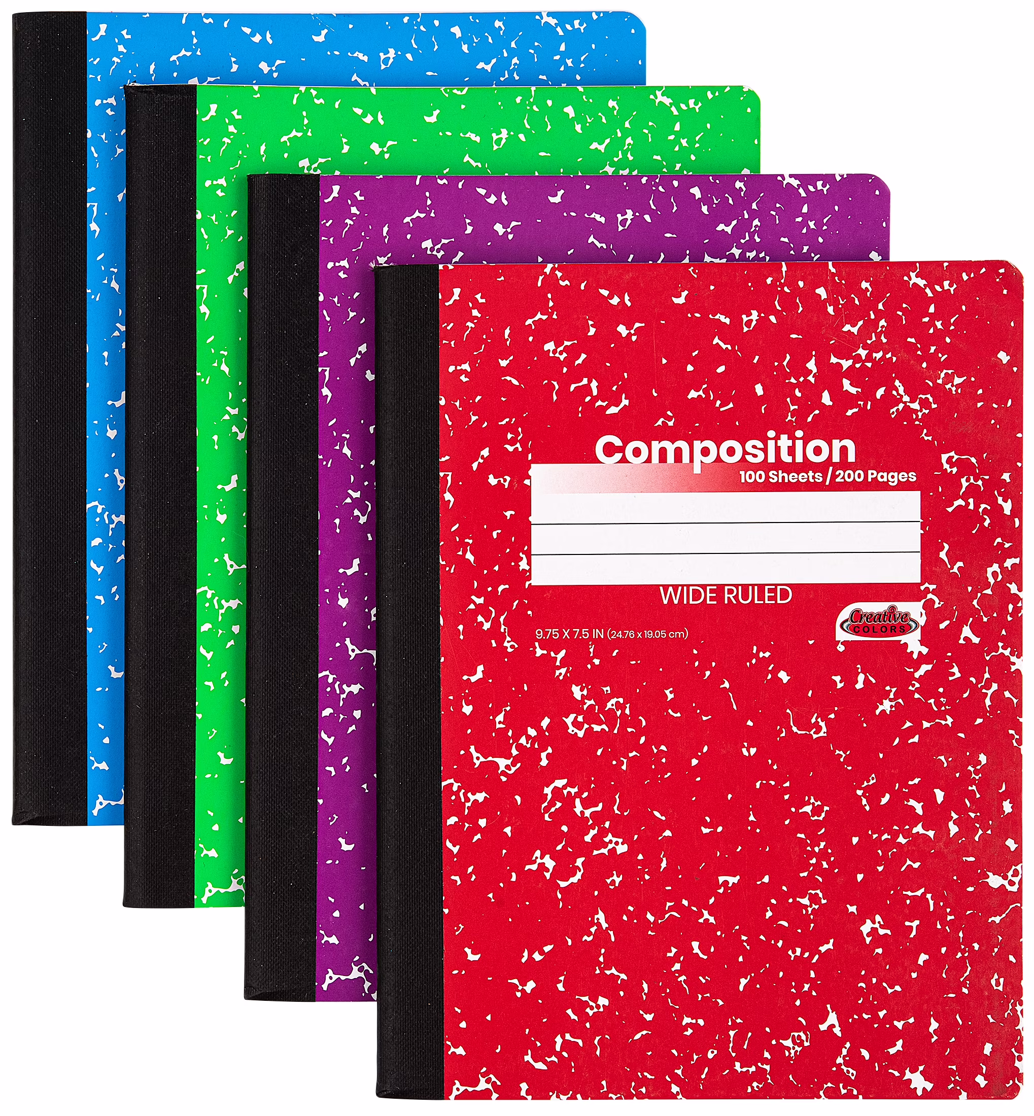 Emraw Neon Color Cover Composition Book with 100 Sheets of wide ruled white paper (Random 12-Pack) Neon Purple, Neon Blue, Neon Green, Neon Pink