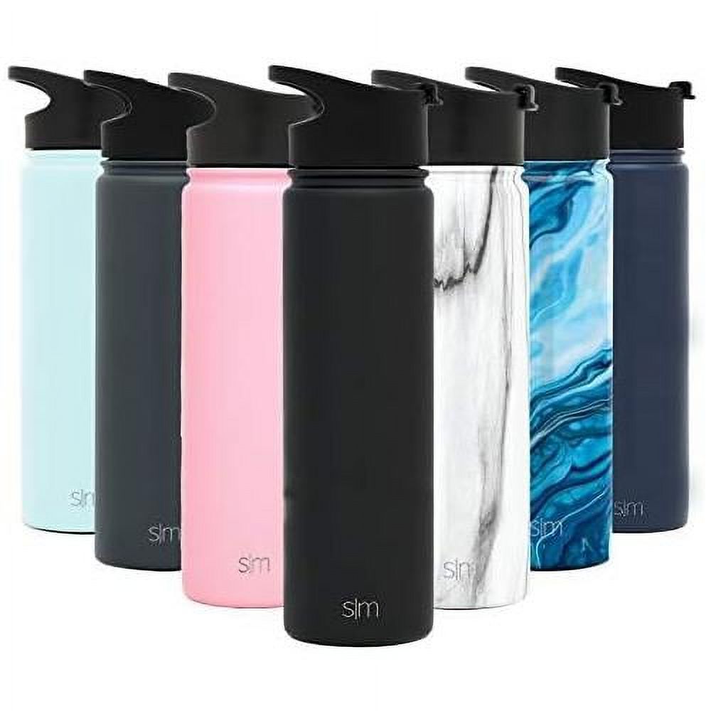 22Oz Water Bottle, Insulated Reusable Wide Mouth Stainless Steel Metal Flask With Lid, Midnight Black