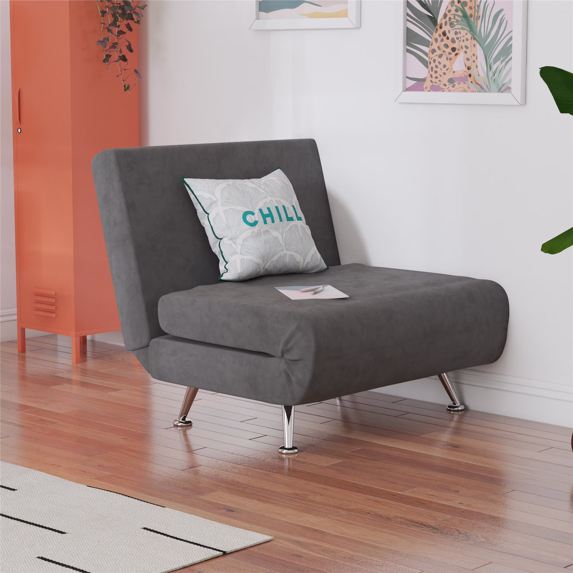 DHP Mikko Seater Flip Chair, Modern, Convertible, Gray Microfiber