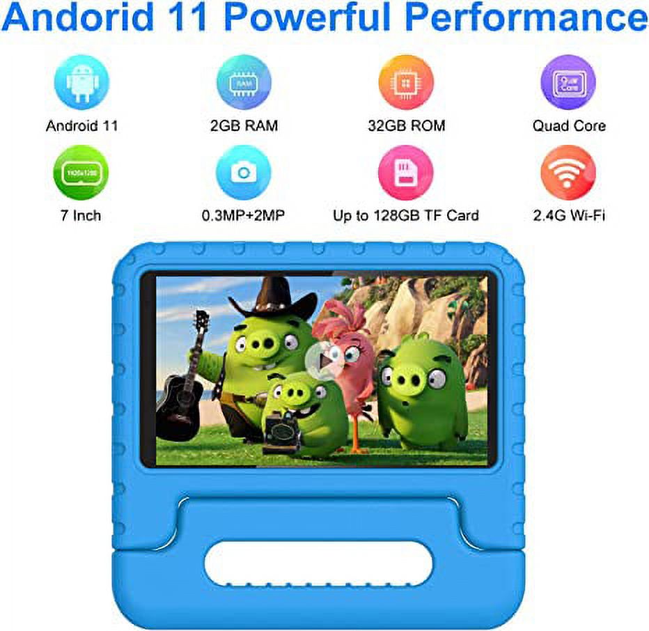Lanliyunoutlet2023 Tablet for Kids, 7 inch Toddler Kid Tablet Android 11, 2GB RAM 32GB ROM, Quad Core, Parental Control, Kids Software Pre-Installed, Cute Kid-Proof Case, WiFi, Bluetooth, Learning (Bl
