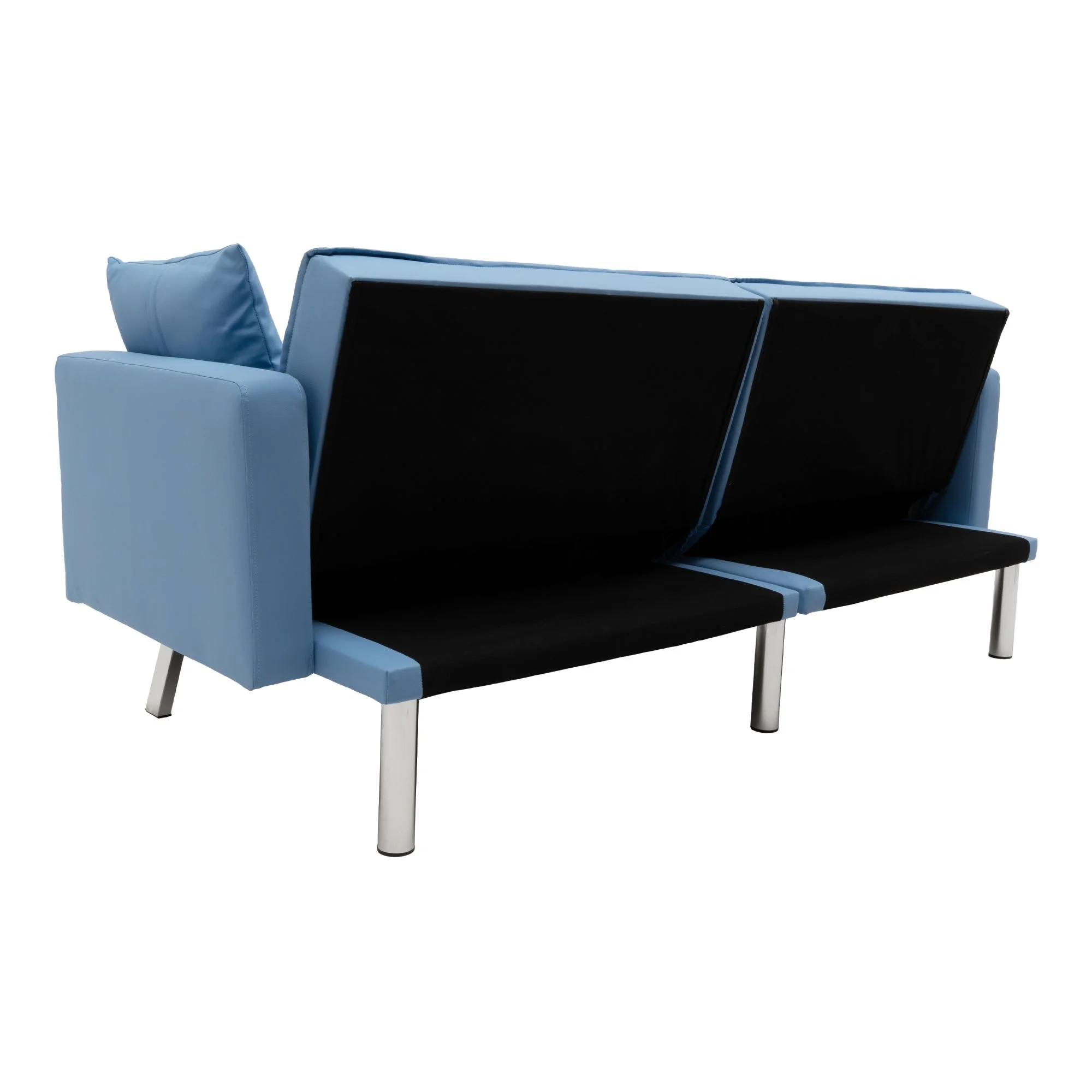 Loveseat Sofa Convertible Sofa Bed Sleeper PU leather Living Room Couches 2 Seating Chair with 2 Pillows Blue