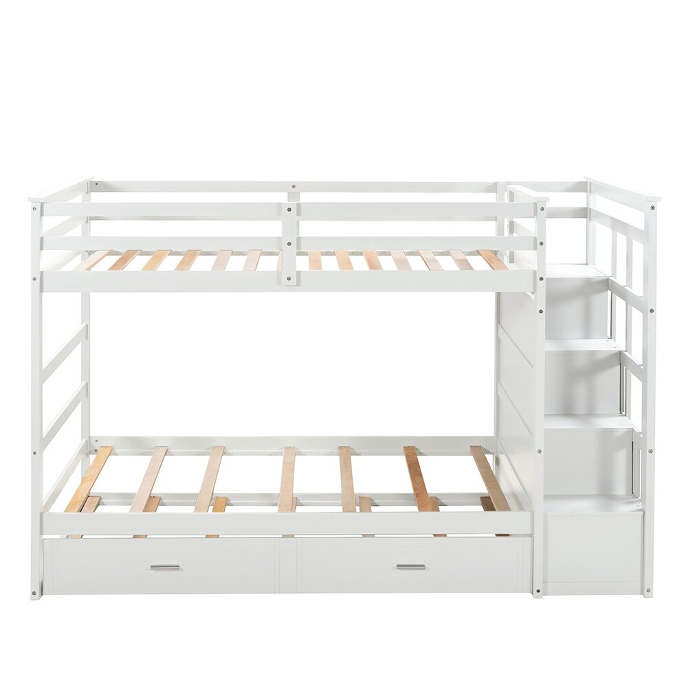 Twin Over Twin Bunk Bed with Trundle and Staircase