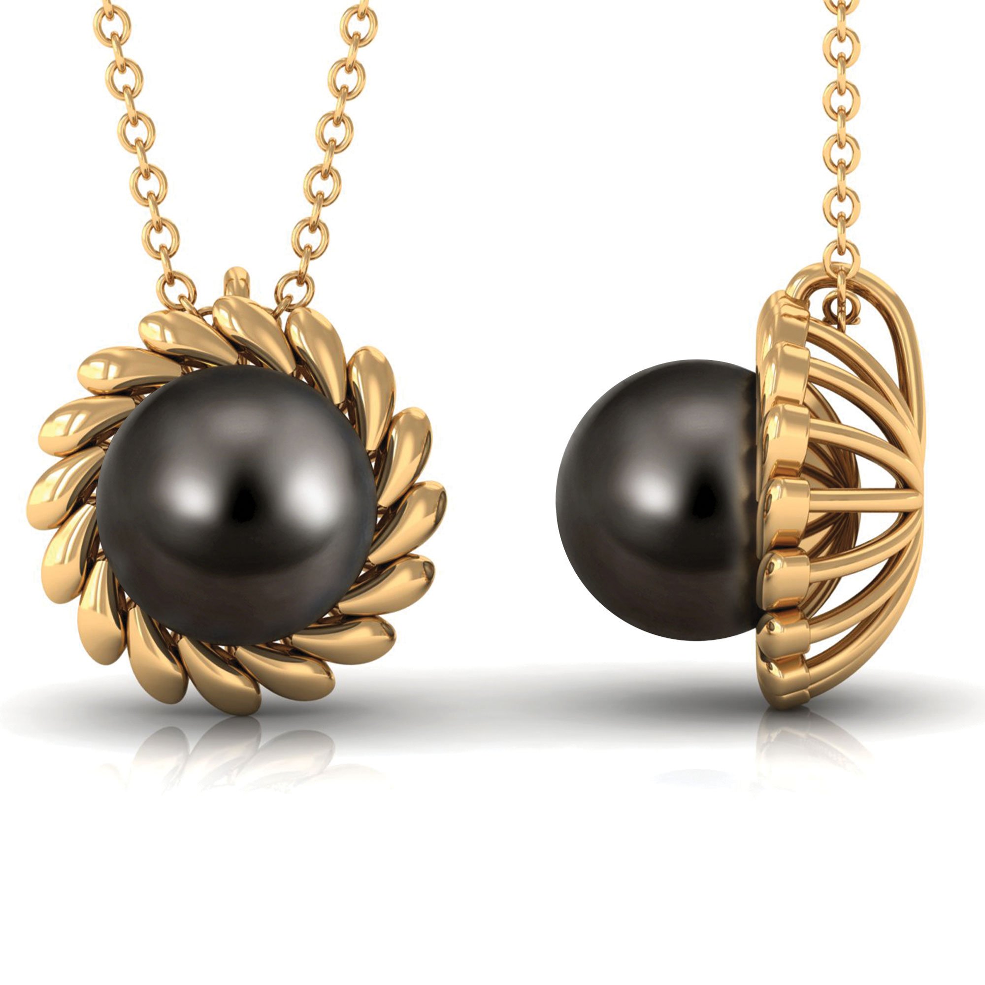 Elegant Tahitian Pearl Solitaire Pendant Necklace - Black Pearl Pendant, 18K Yellow Gold