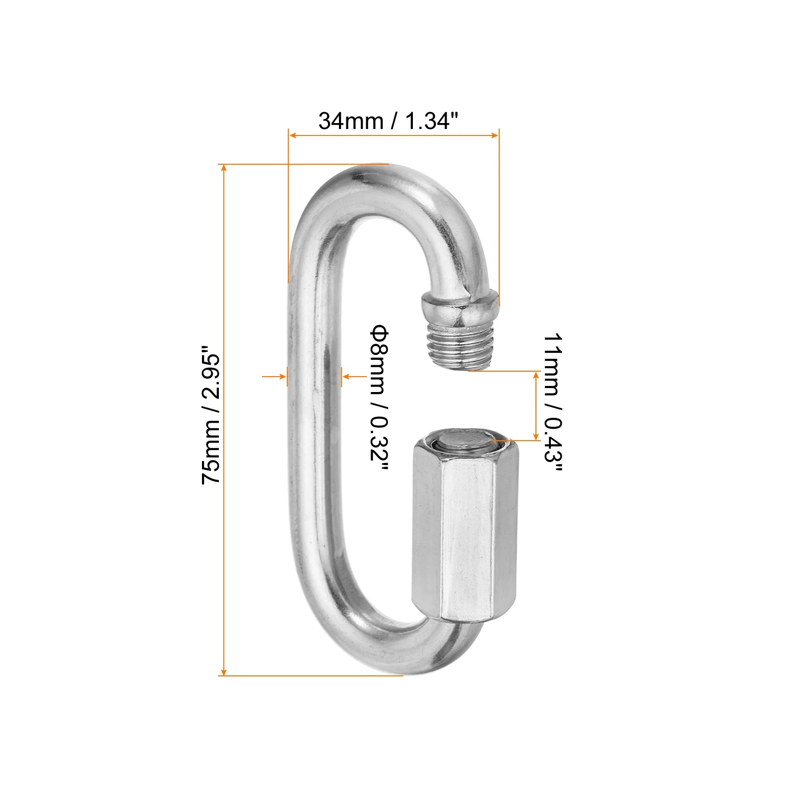 Uxcell 8mm 304 Stainless Steel Chain Quick Links Screw Locking Chain Connector Oval D Ring Hook Clips 1521 Lbs 6 Pack