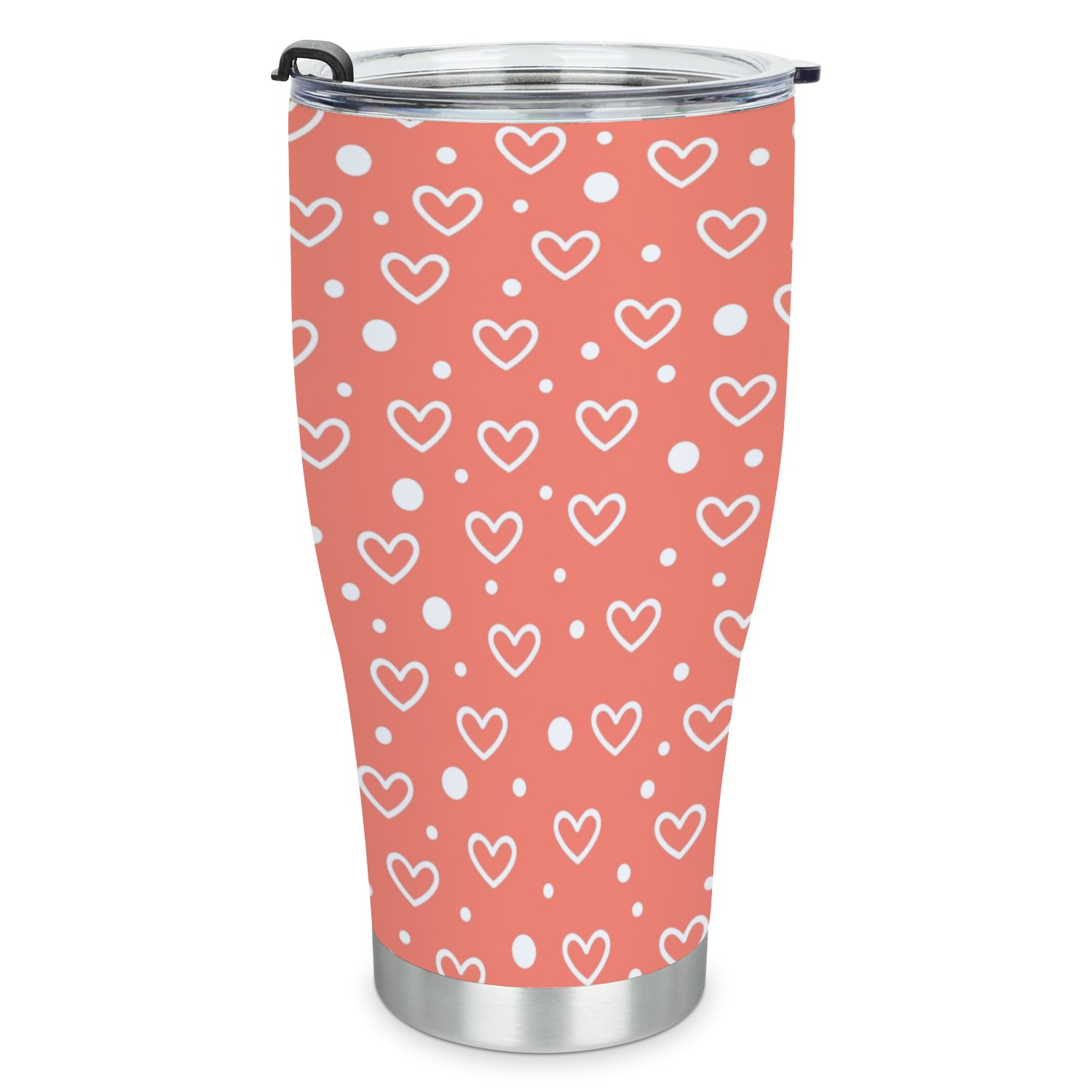 Hidove Stainless Steel Tumbler, Romantic Seamless Pattern with White Hearts 30oz Leak Proof & Stainless Steel Bottle for Hot & Cold Drinks - Coffee Travel Mug, Water Metal Canteen, Thermal Cup