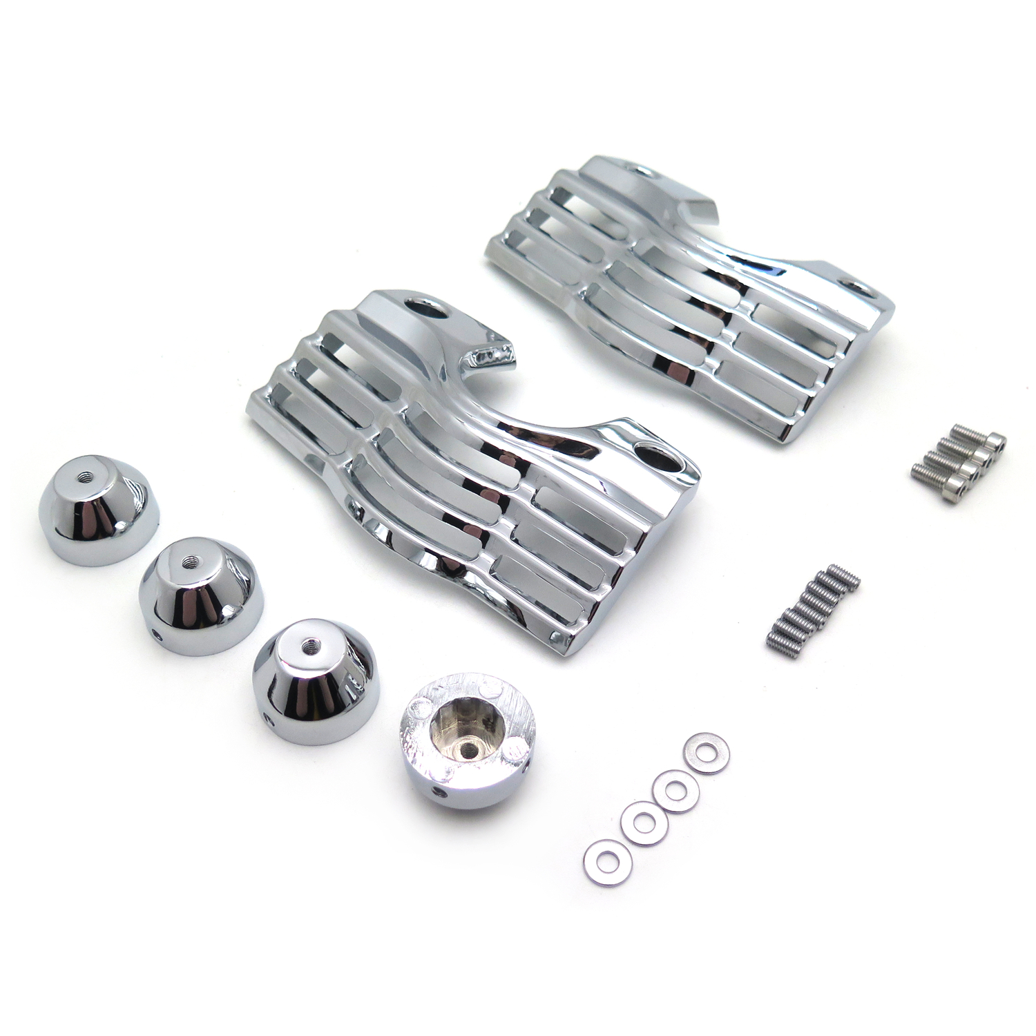 HTTMT- Chrome Slotted Finned Spark Plug Head Bolt Covers Compatible with Harley Touring Part Electra Glides Street Glide Road Kings Trikes Road Glides FLT [P/N: MT454]