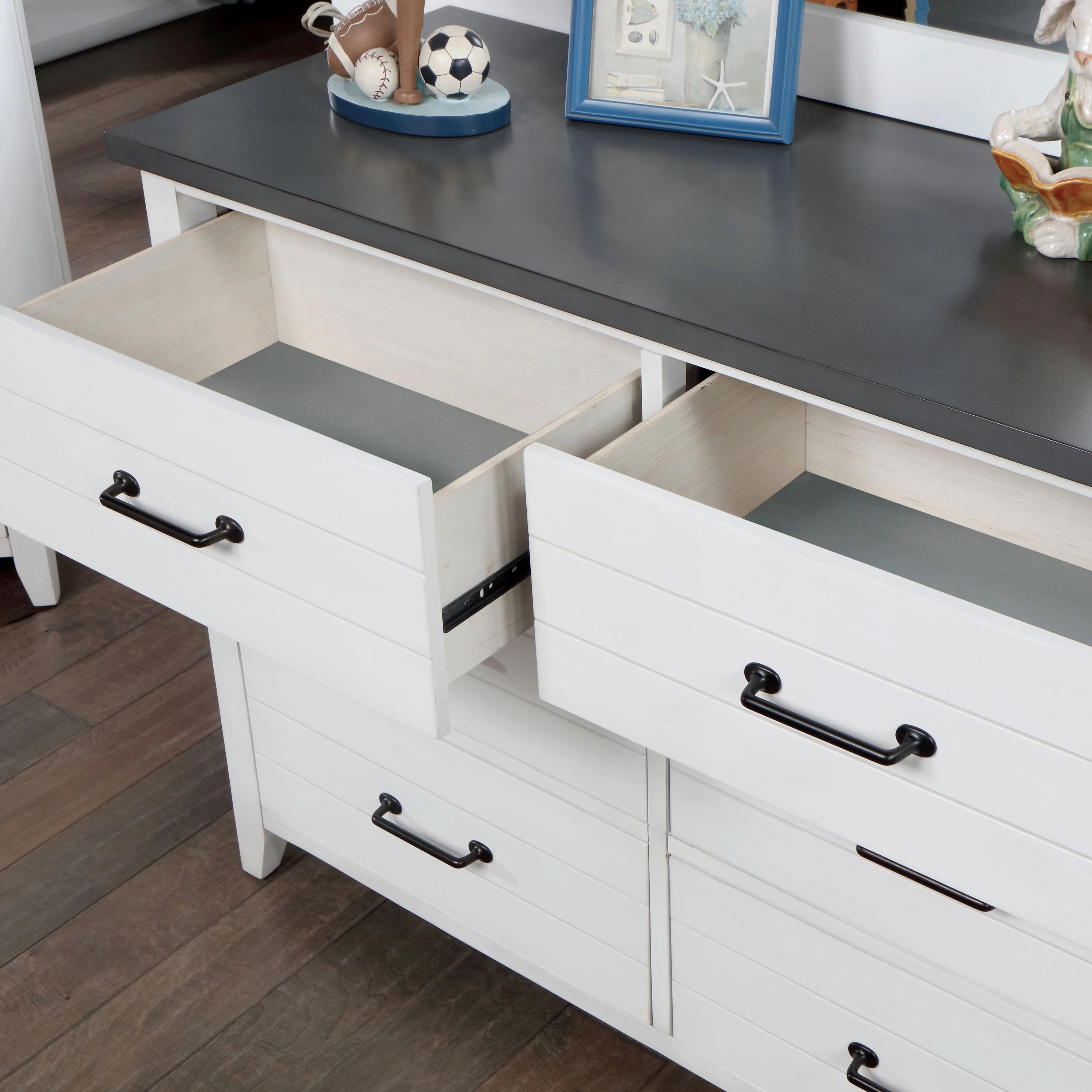 Furniture of America Pete Wood 6-Drawer Kids Dresser, White and Gray