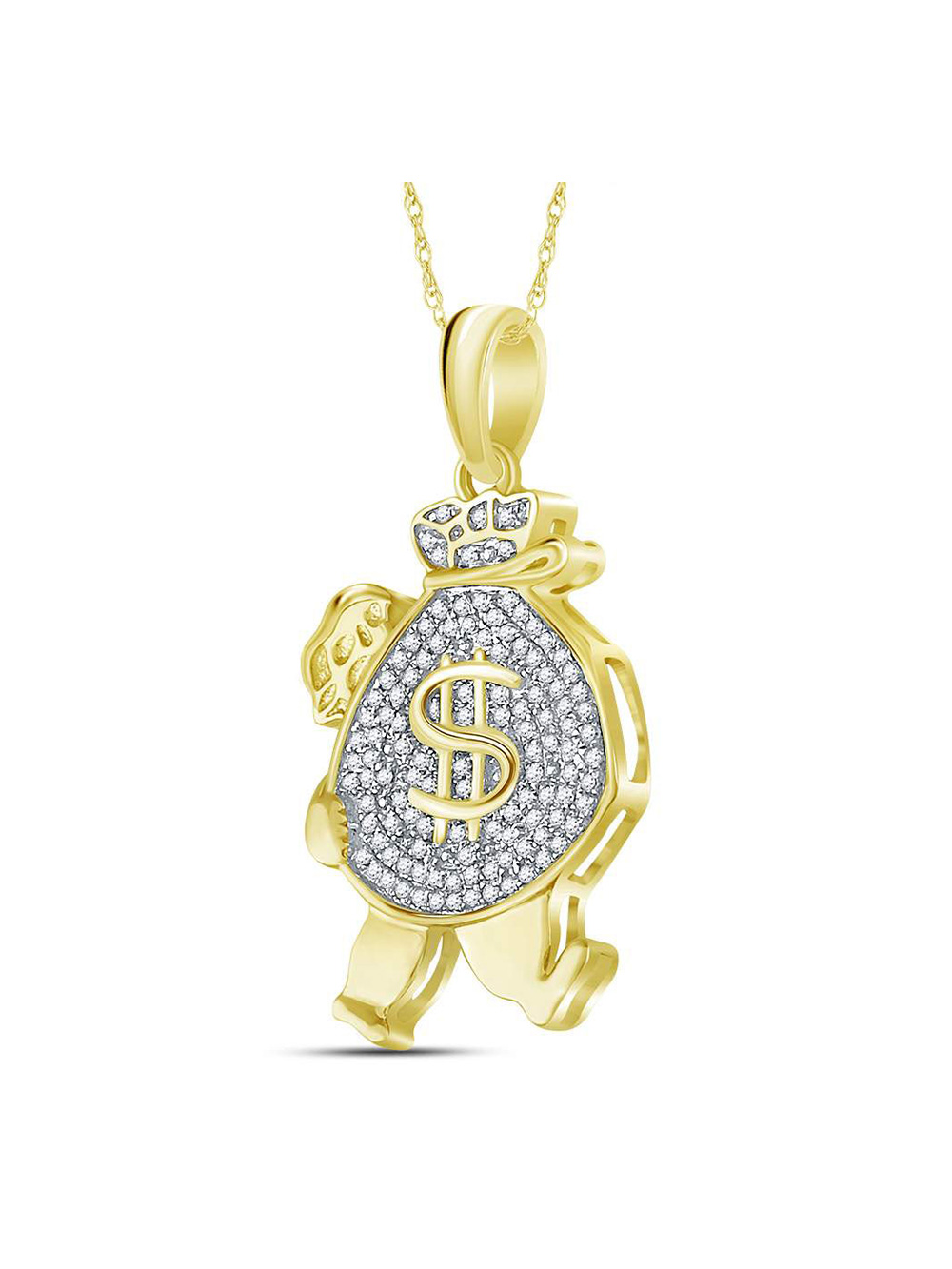 10kt Yellow Gold Mens Round Diamond Money Bag Man Charm Pendant 1/4 Cttw