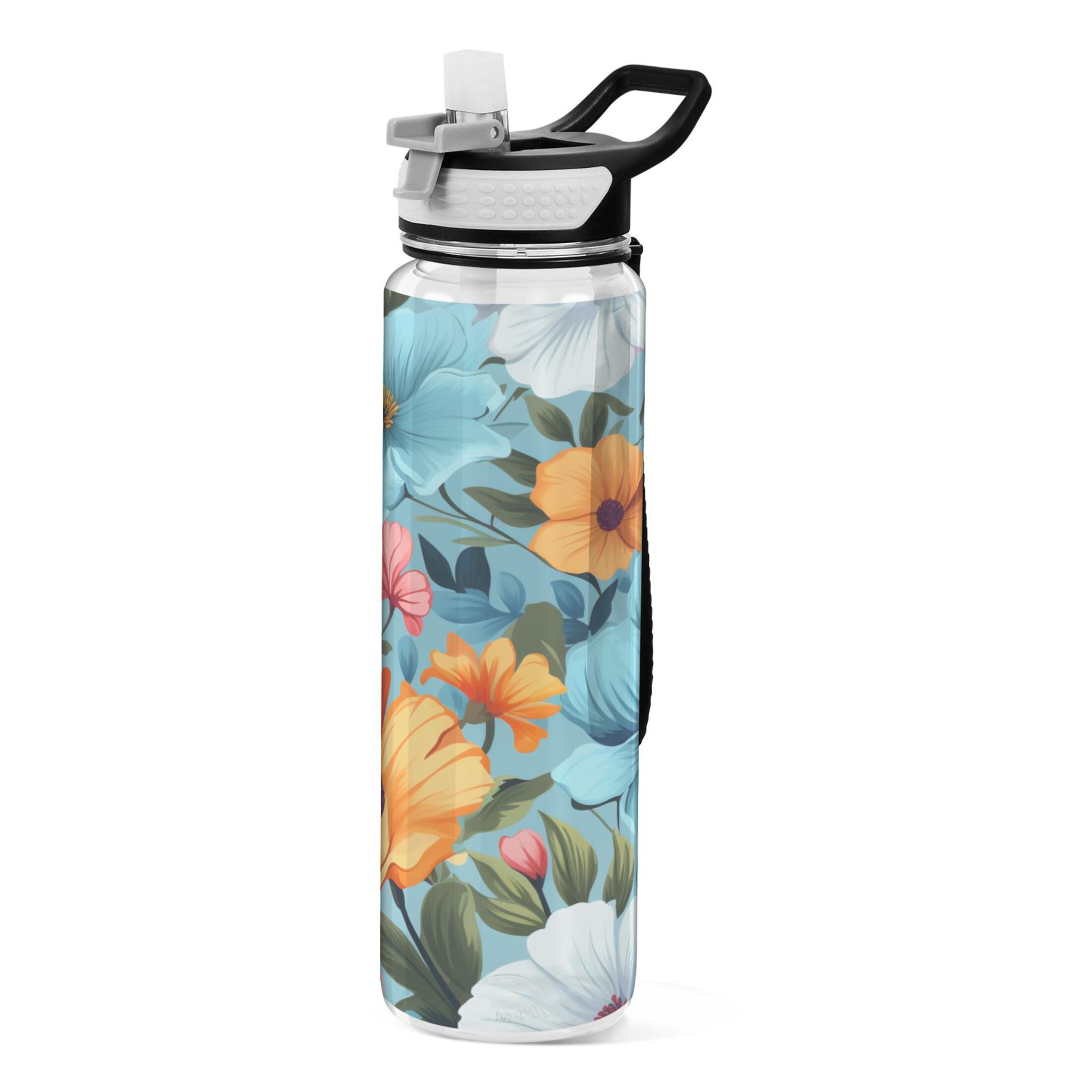 Clorful Beautiful Floral 32oz Sports Water Bottles Leakproof Tritan Bottle with Straw BPA Free Clear Bottle for Fitness Gym Outdoor Cycling