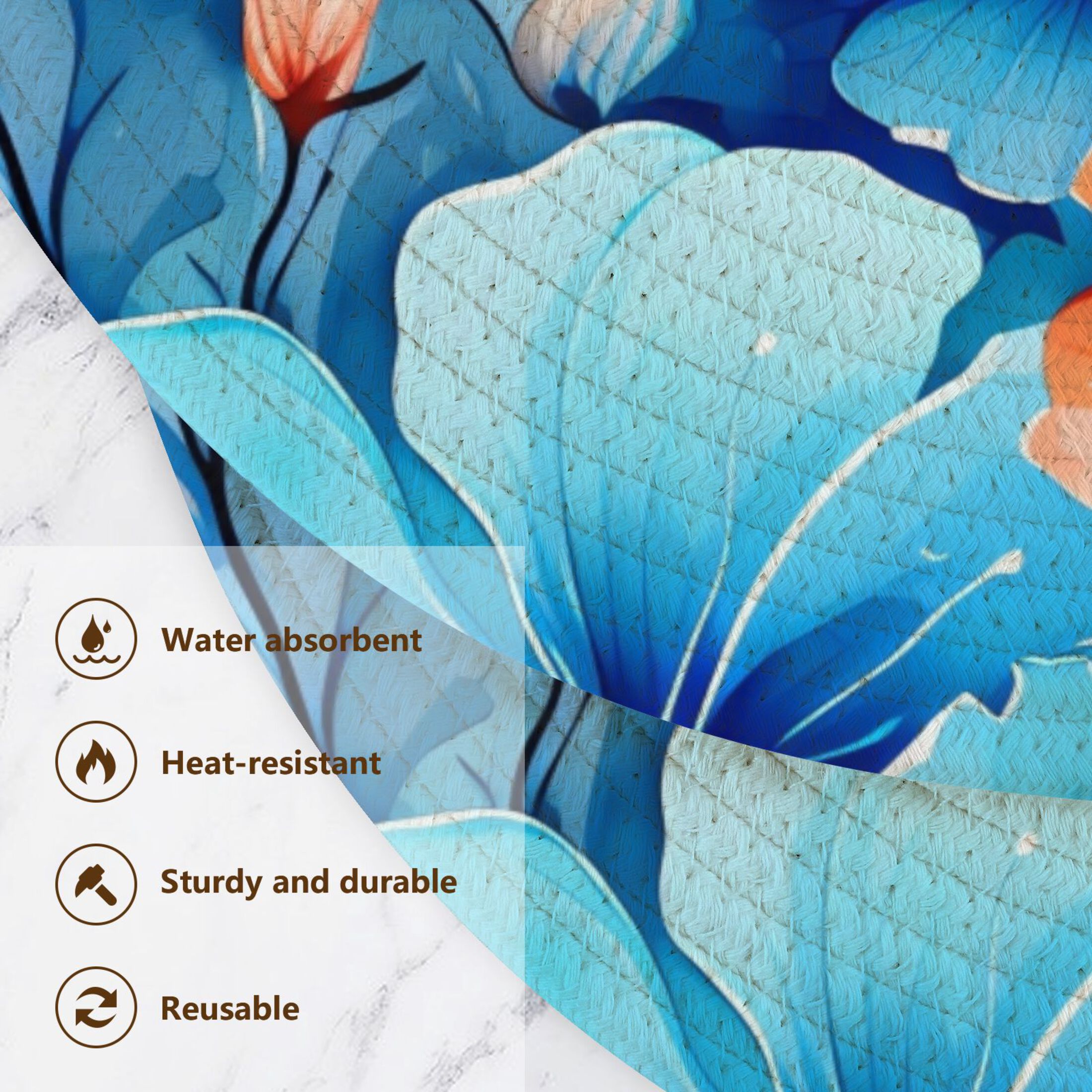 Butterfly on Blue Flowers 3 PCs Pot Holders Trivets Kitchen 15