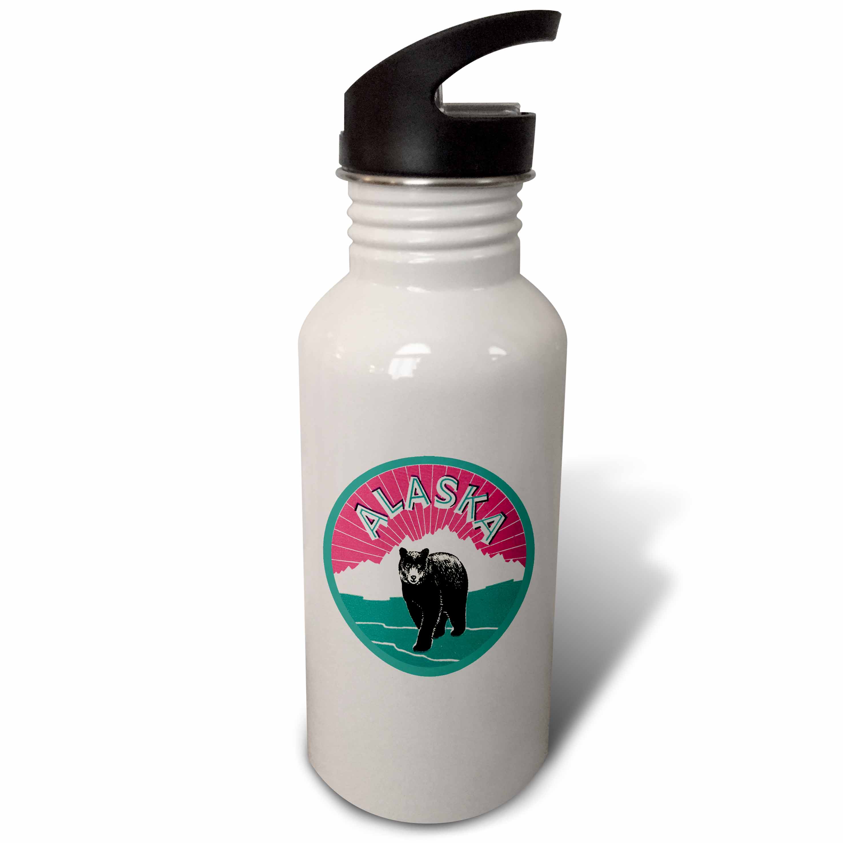 Alaska Luggage Label with Snow Covered Mountains and a Black Bear 21 oz Sports Water Bottle wb-172115-1