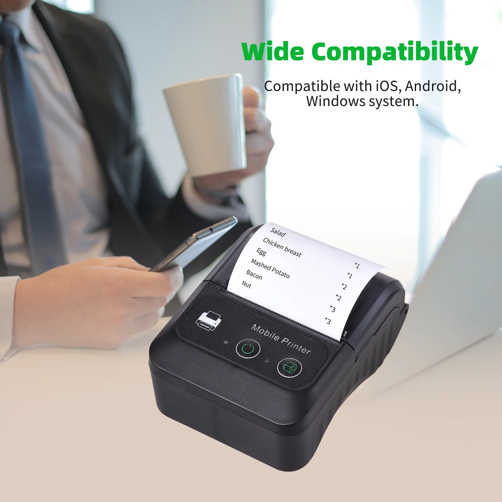 Aibecy Portable Wireless BT 58mm 2 Inch Thermal Receipt Printer Mini USB Bill POS Mobile Printer with 9 Rolls Thermal Paper Compatible with Android/iOS/Windows