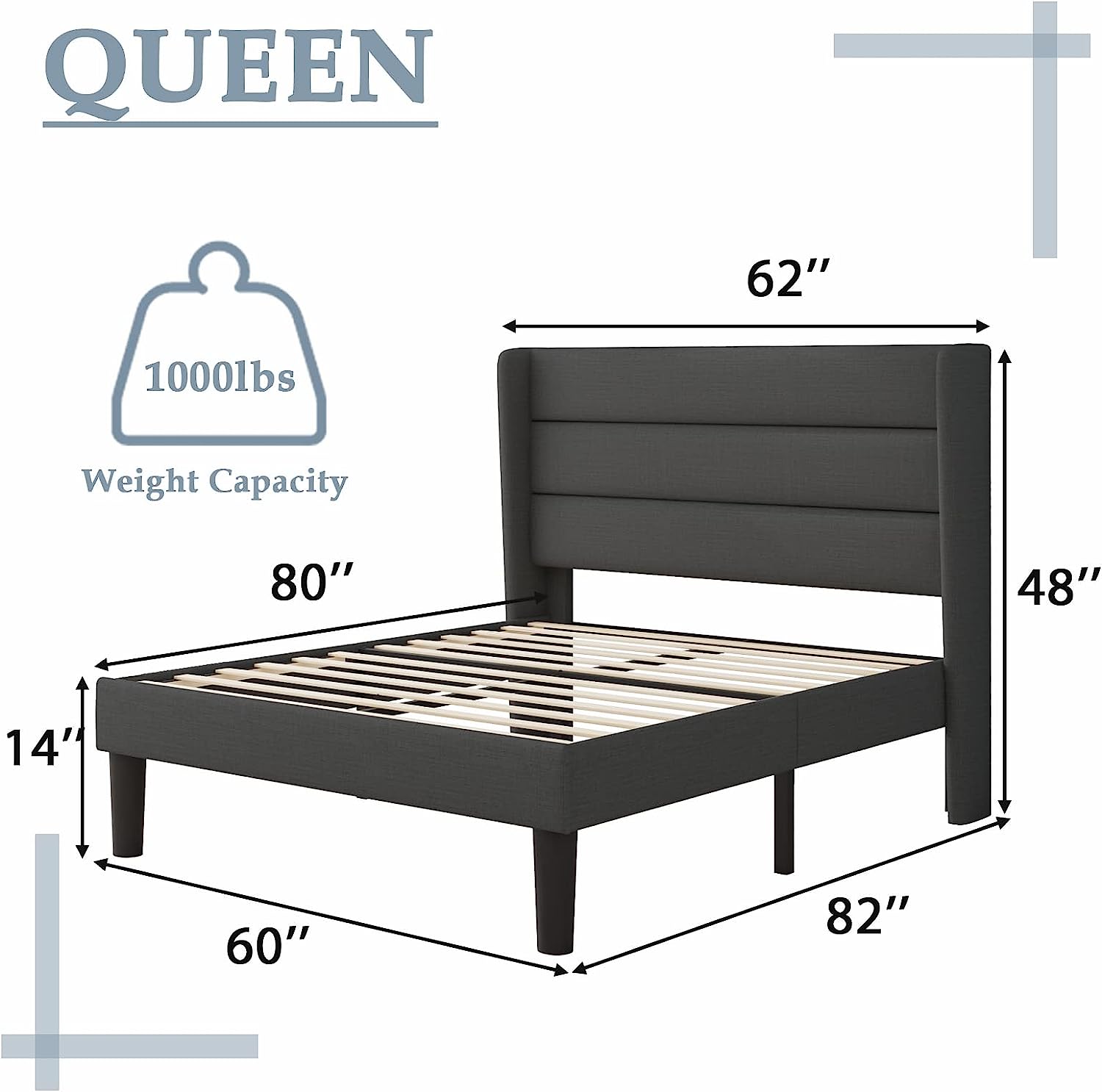 Queen Size Upholstered Platform Bed Frame with Wingback Headboard  Minimalist Mattress Foundation with Wooden Slats Support  Noise Free  No Box Spring Needed  Easy Assembly