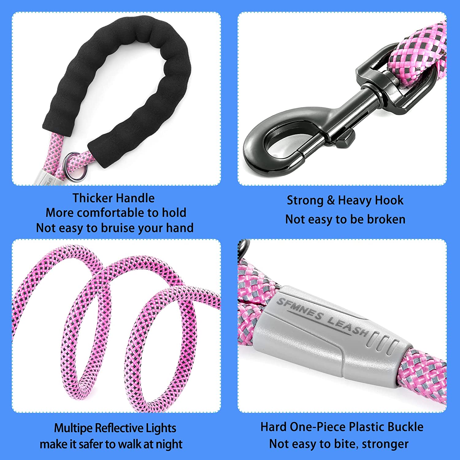 Dog leash, high reflective heavy duty leash, nylon dog training leash, padded handle pet leash, medium and small dog walking leash