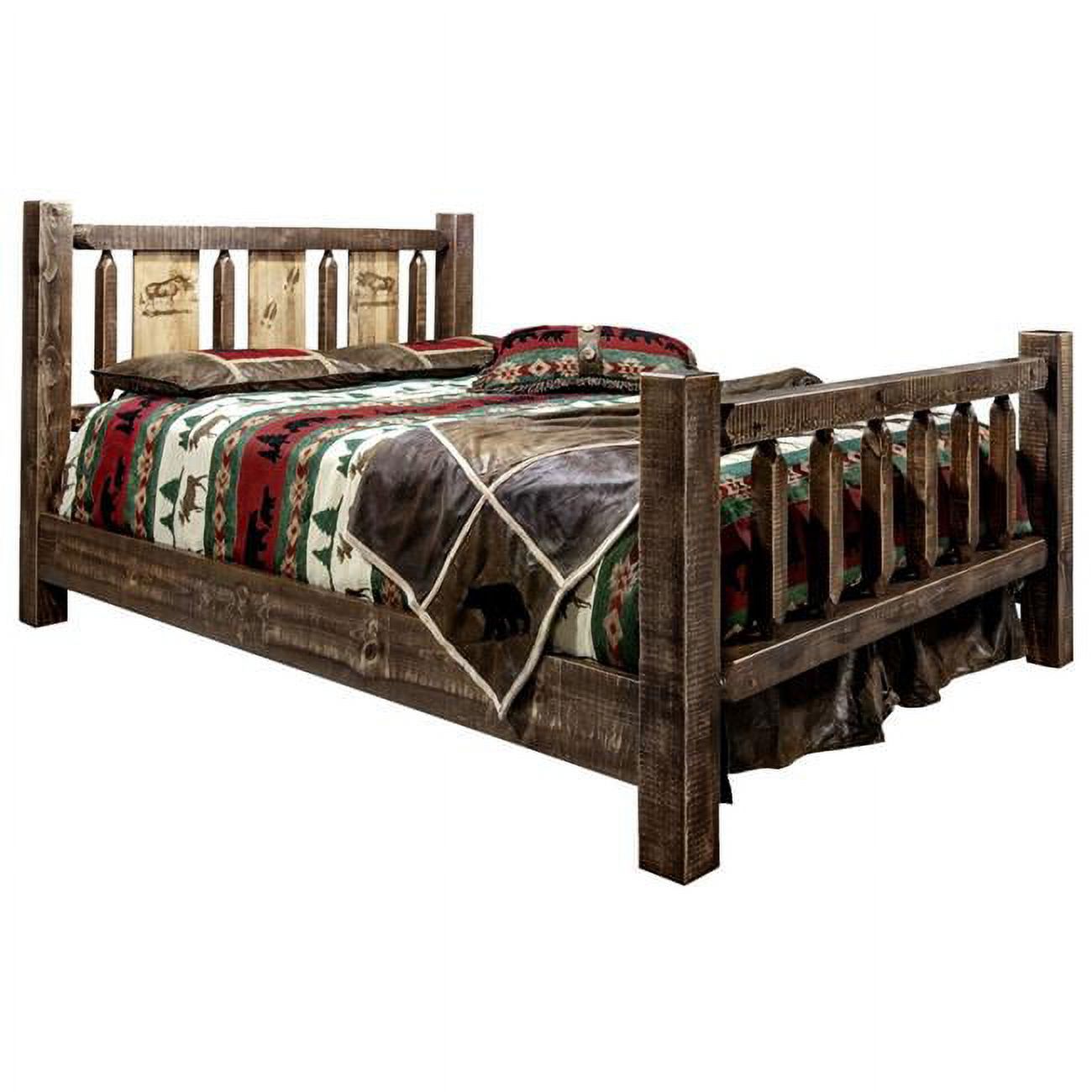 Montana Woodworks  Homestead Collection Full Size Bed with Laser Engraved Moose Design, Stain & Clear Lacquer Finish
