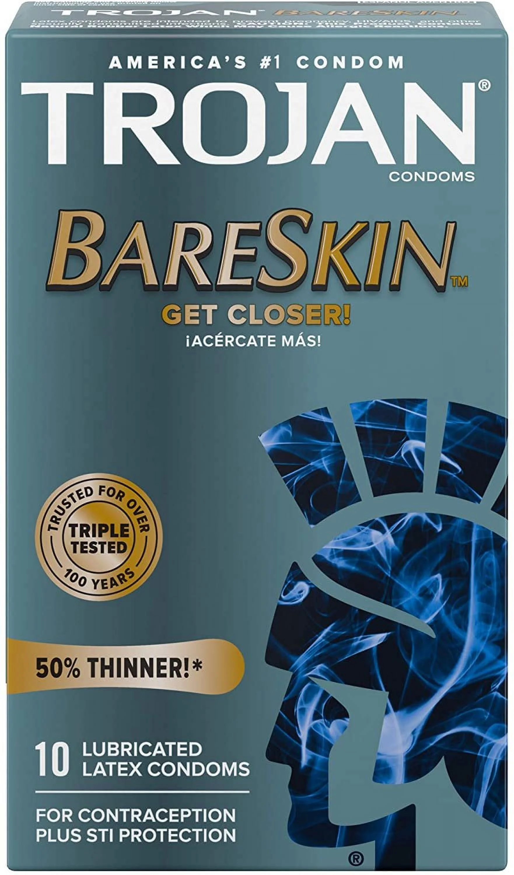 Trojan Premium Lubricated Latex Condoms BareSkin 40% Thinner 10 Ct, 4-Pack