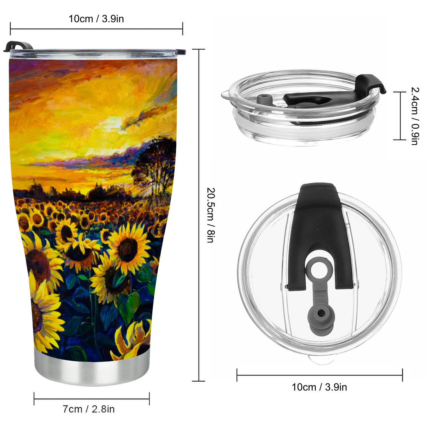 Hidove Stainless Steel Tumbler, Sunflower Field 30oz Leak Proof & Stainless Steel Bottle for Hot & Cold Drinks - Coffee Travel Mug, Water Metal Canteen, Thermal Cup