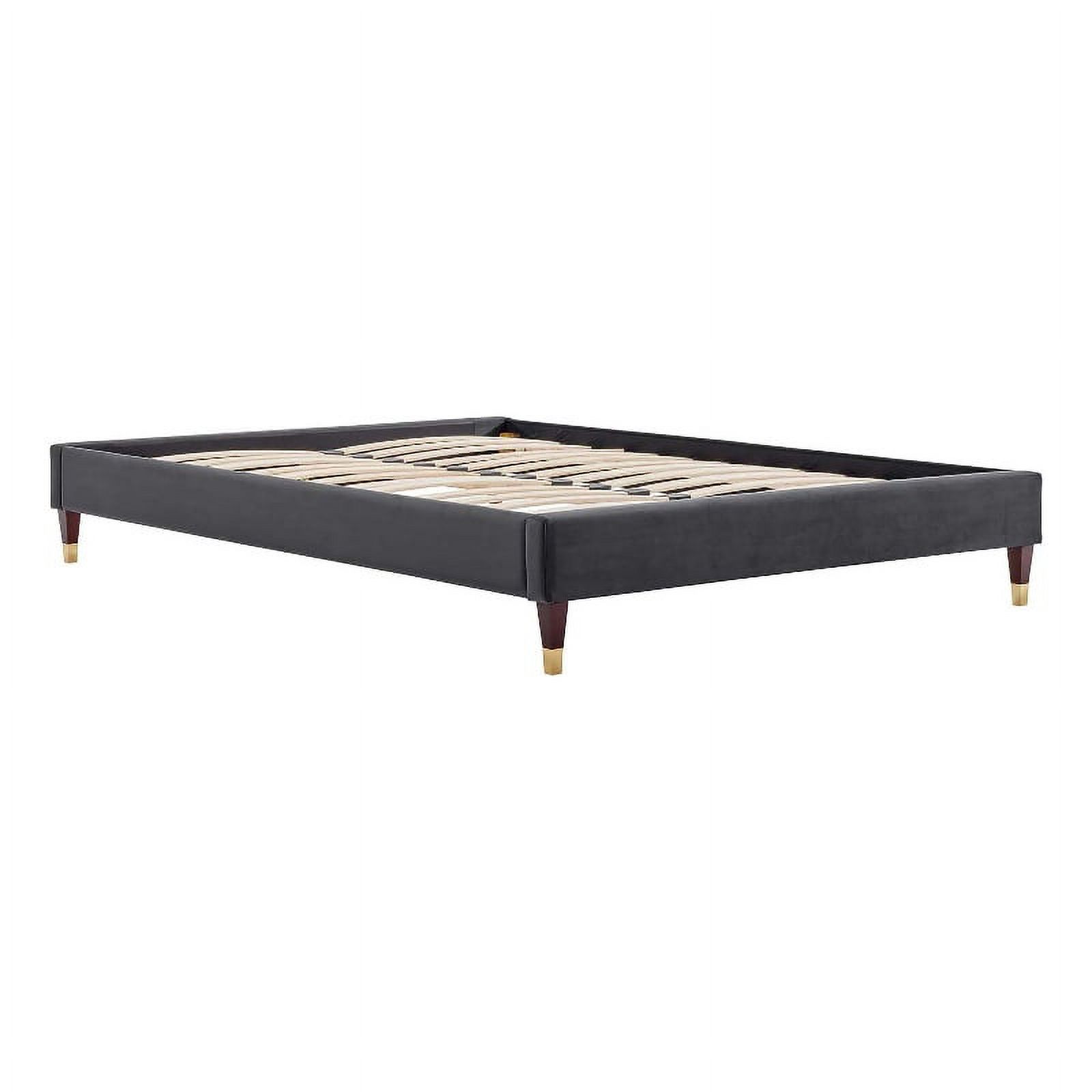 Pemberly Row Modern Performance Velvet Queen Platform Bed Frame in Charcoal