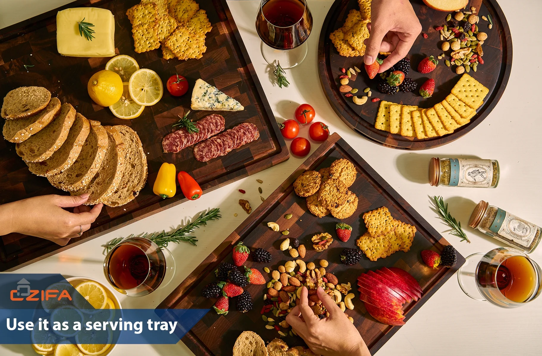 Cozifa Walnut Wood Cutting Board, Oil Wax Finished, Gift Box, 17x12x1.6-in