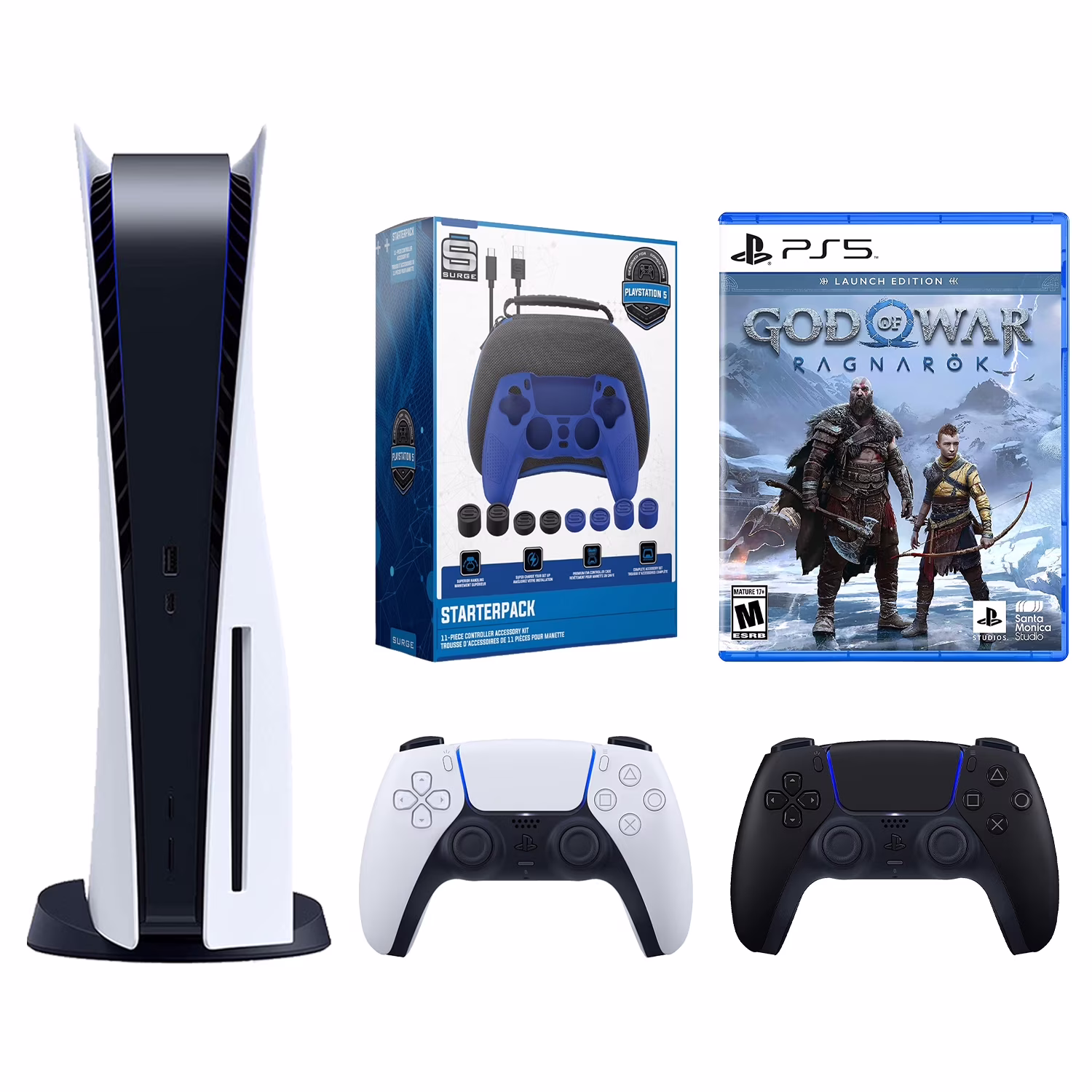 Sony Playstation 5 Disc with God of War Ragnarök Launch Edition, Extra Controller and Gamer Starter Pack Bundle - Midnight Black