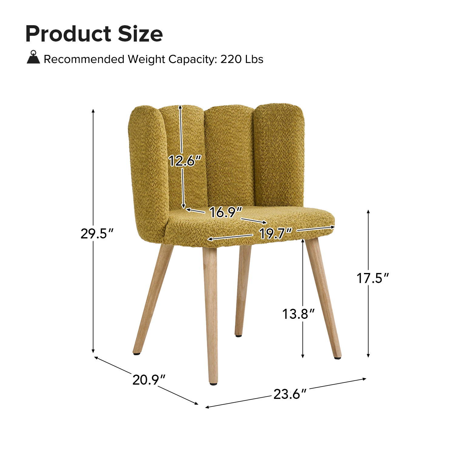 Sherpa Accent Side Chair Set of 2 Tufted Back Dining Chair Wood Legs Vanity Living Bedroom Home Kitchen Mustard