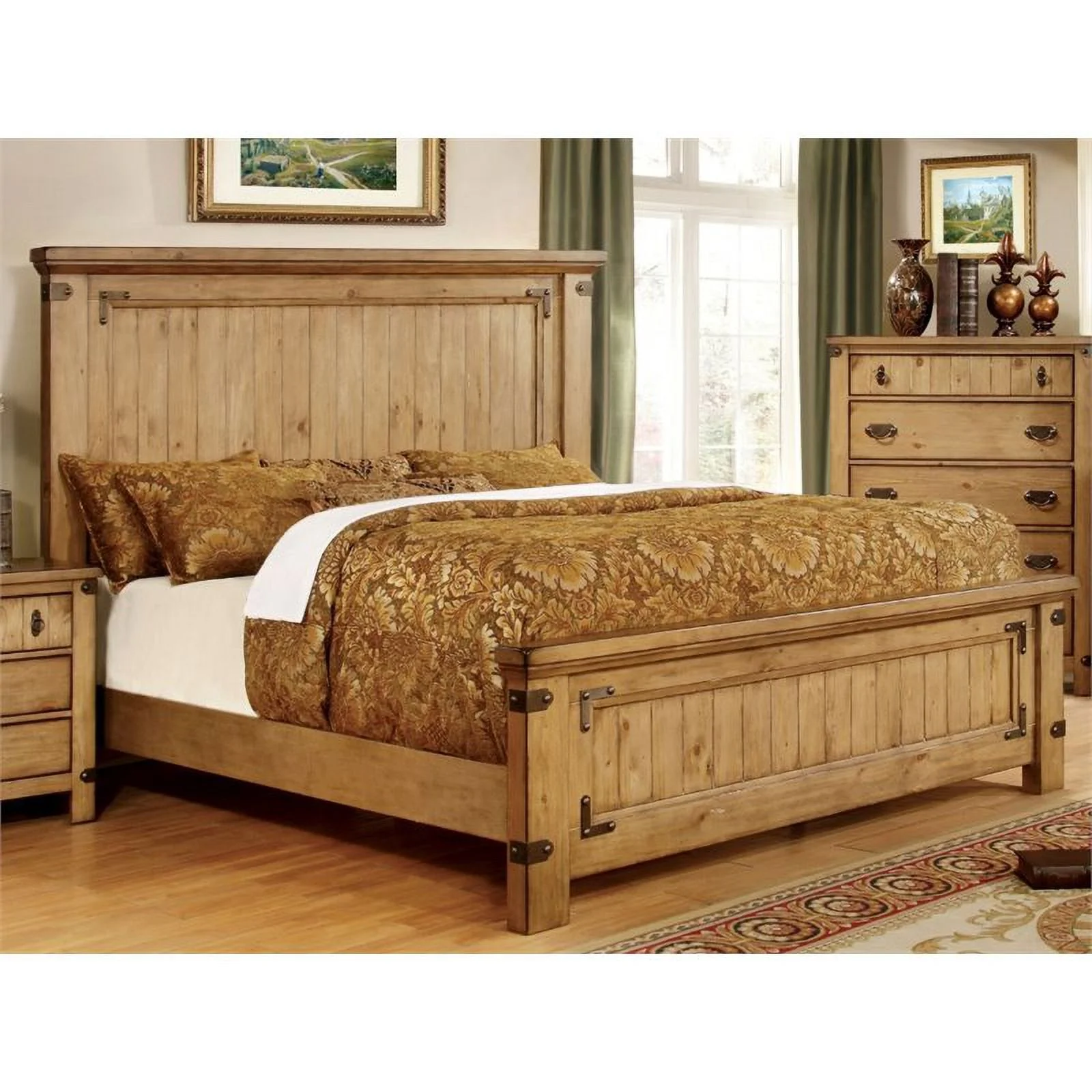 Bowery Hill 3pc Farmhouse Wood Bedroom Set in Weathered Brown Elm