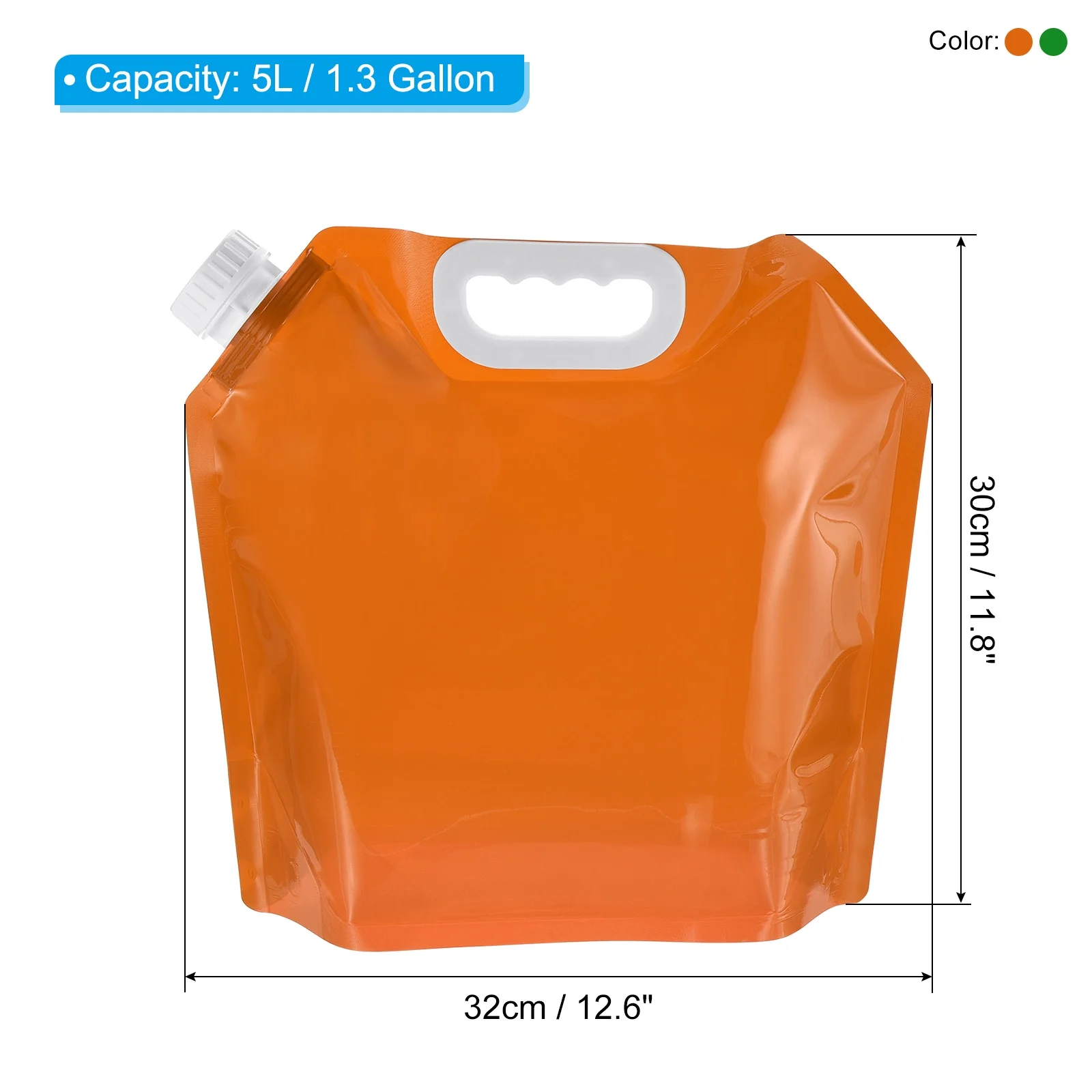 Uxcell 5L Collapsible Water Container Bag Plastic Storage Jug 6 Pack Green & Orange