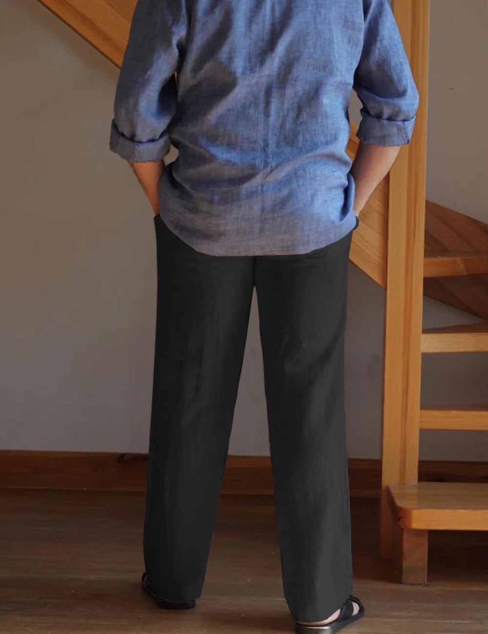 ZHENWEI Mens Cotton Linen Drawstring Pants Elastic Waist Casual Jogger Yoga Pants