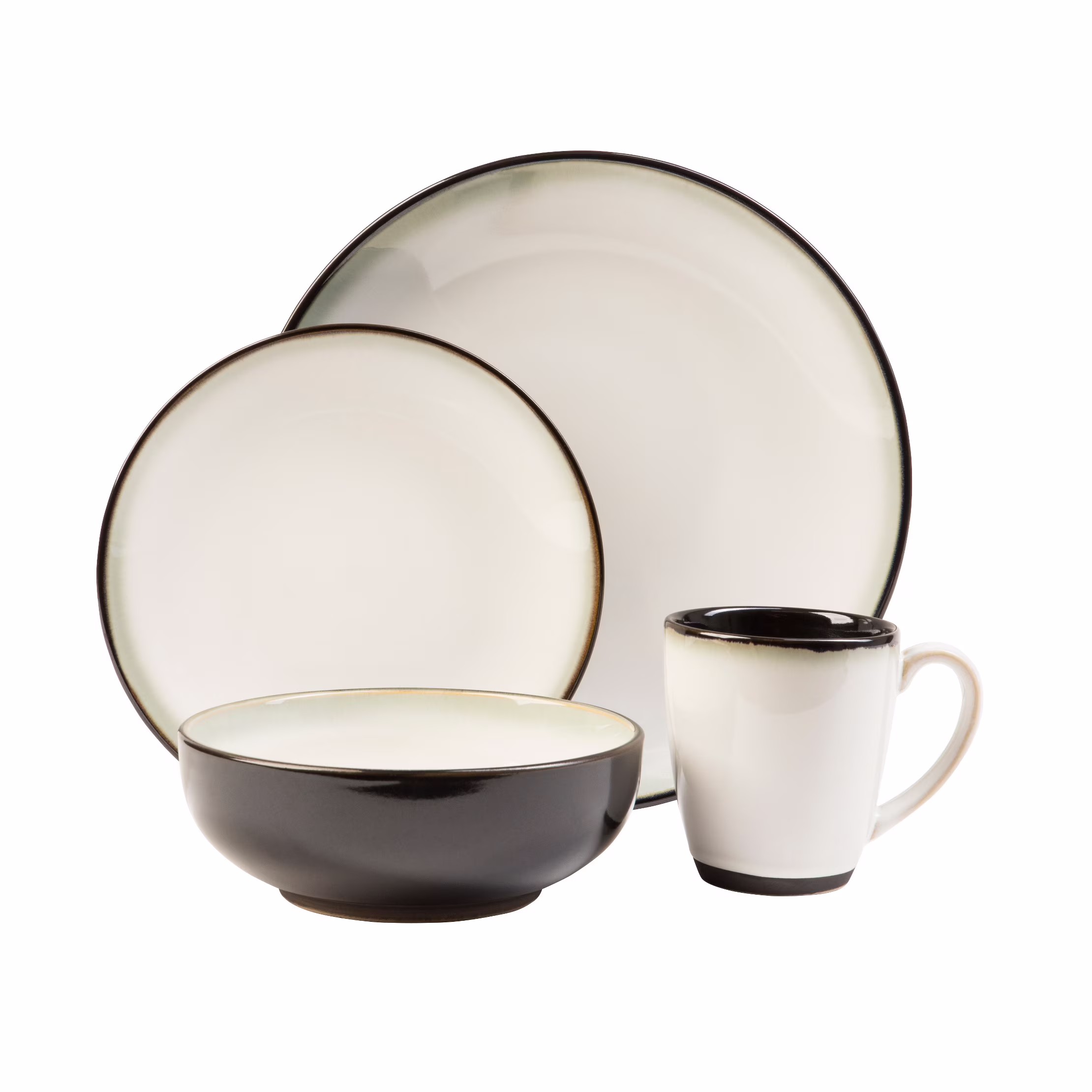 16pc Stoneware Nova Dinnerware Set White/Black