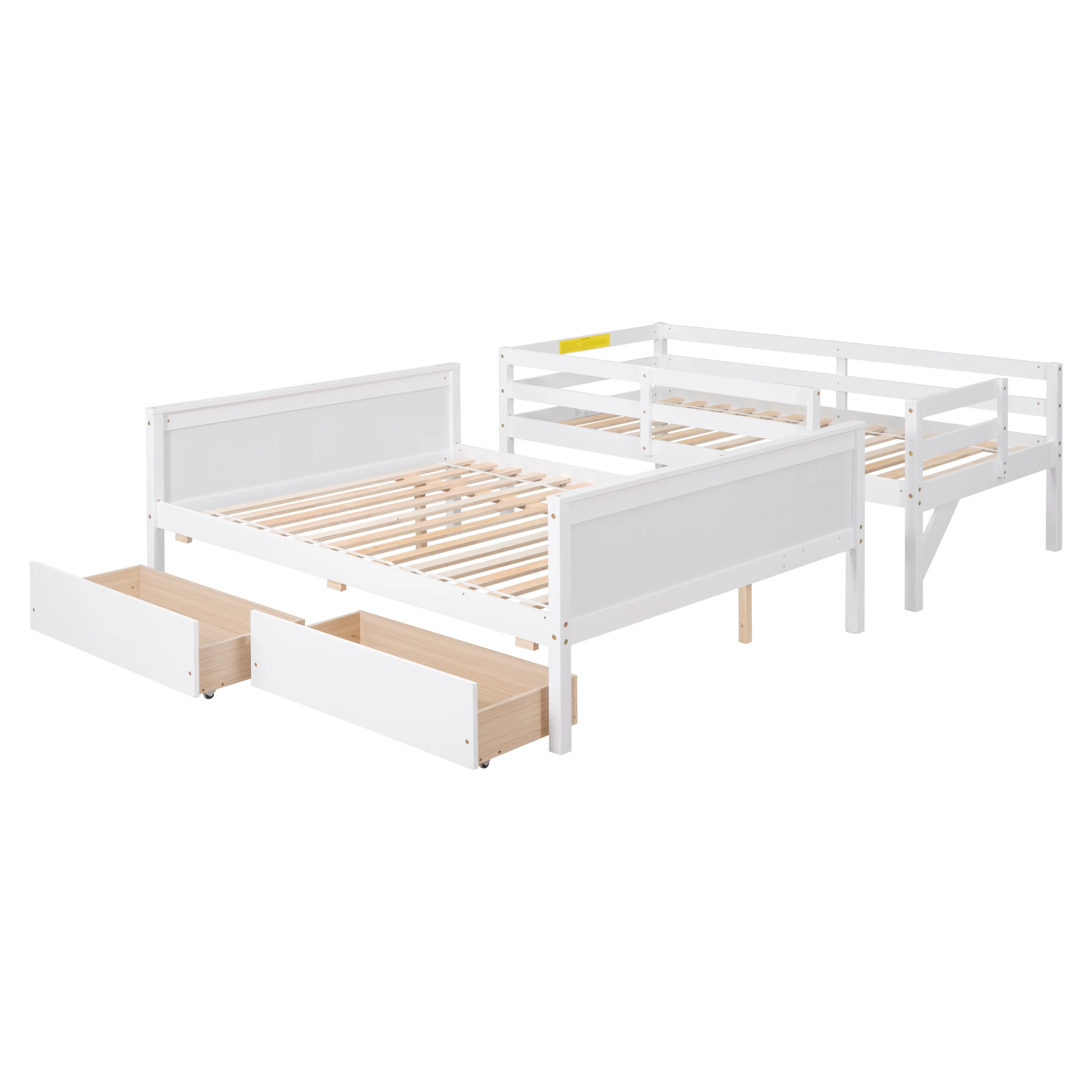 Double detachable bed ,Twin over Full Bunk Bed with 2 Drawers,Slide,Shelves White