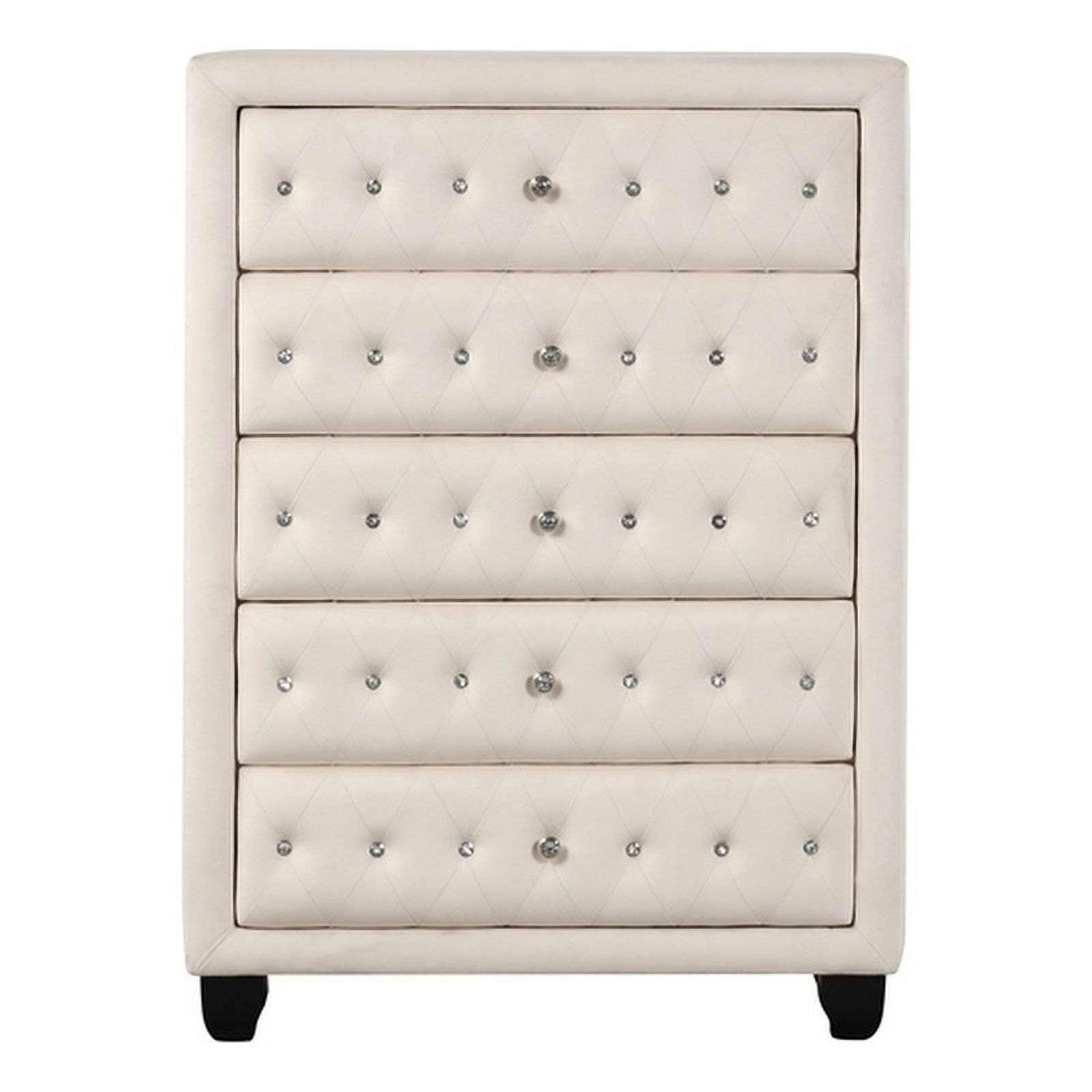 Sophia Crystal Tufted Modern style 5-Drawer Chest made with wood in Cream