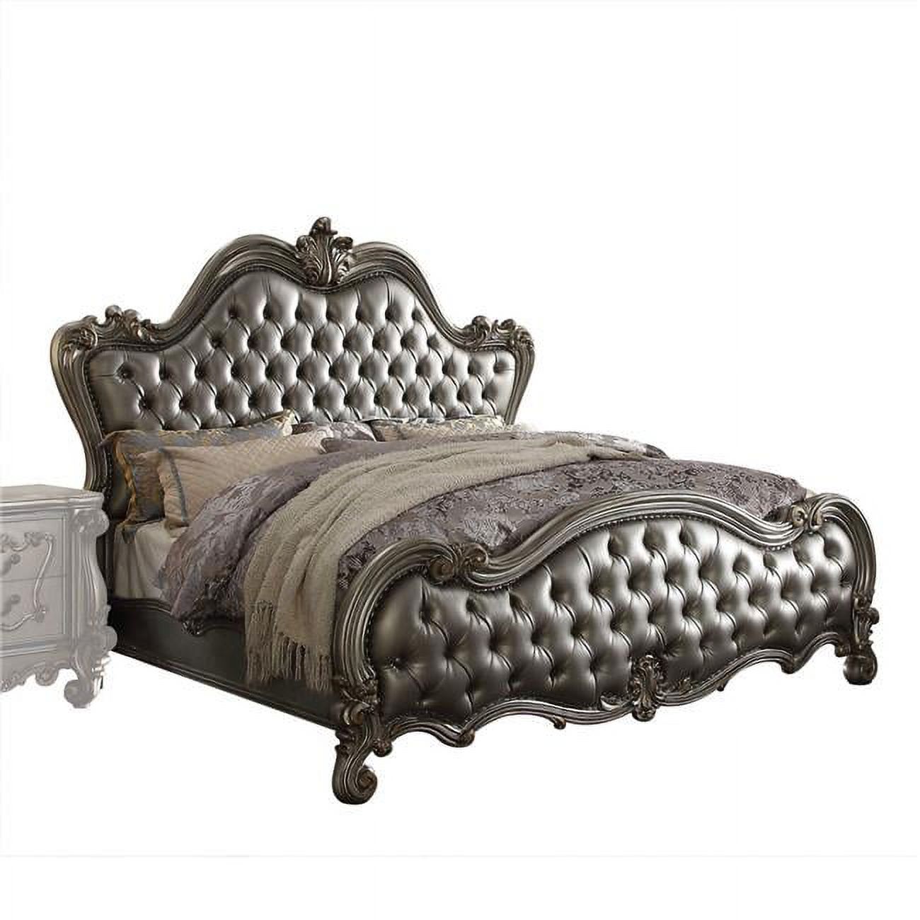 91 x 92 x 75 in. Silver PU Antique Platinum Upholstery Poly Resin Eastern King Bed