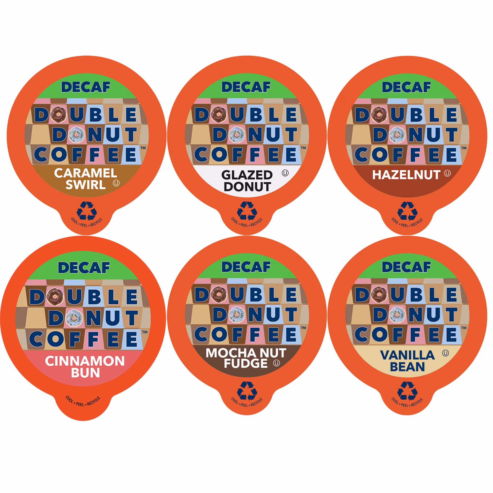 Double Donut, Decaf Flavored Coffee K-Cups Variety Pack Sampler, 72 Ct