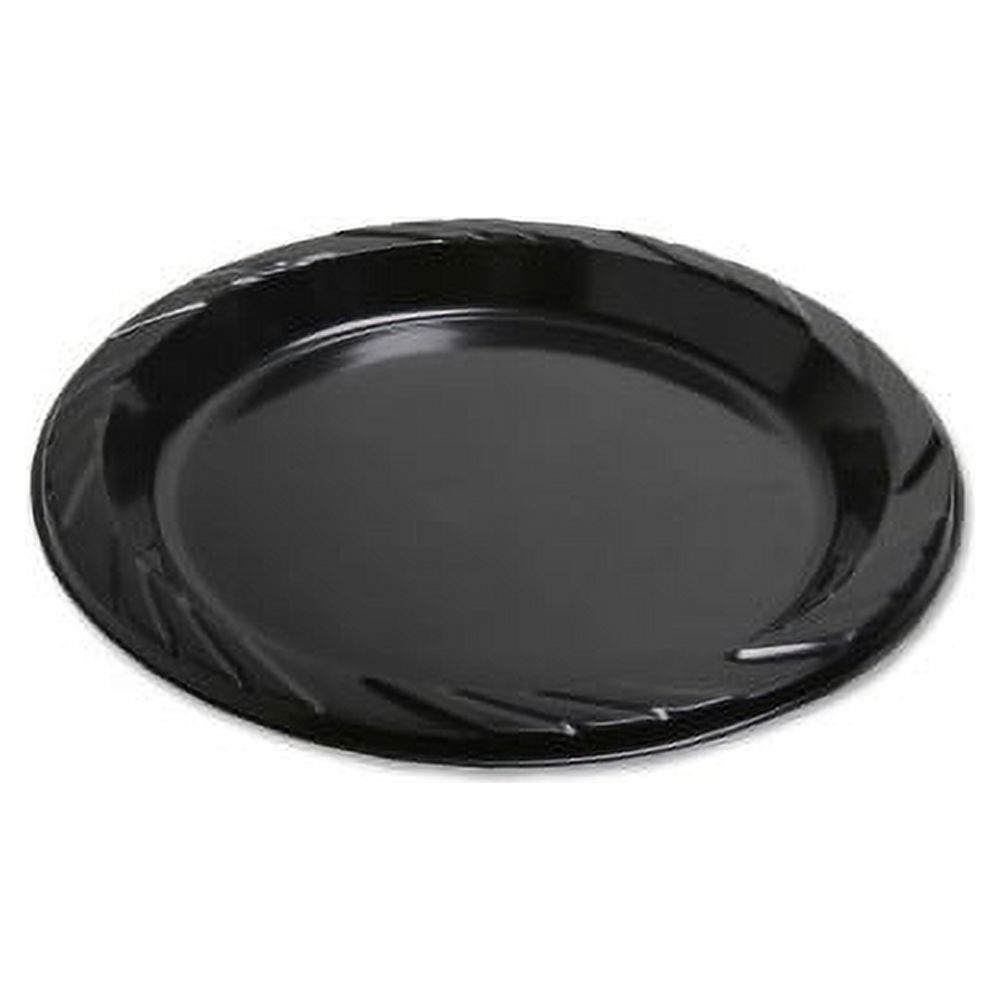 Genuine Joe Round Plastic Black Plates 125 / Pack - 9