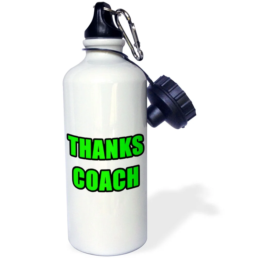 3dRose Thanks Coach Green - Straw Water Bottle, 21-ounce