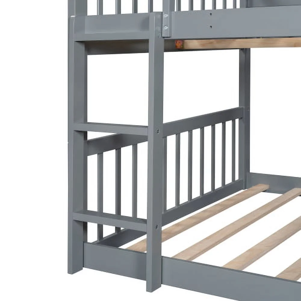 Churanty Full over Full over Full Triple Bunk Bed for Kids with Slide, Gray